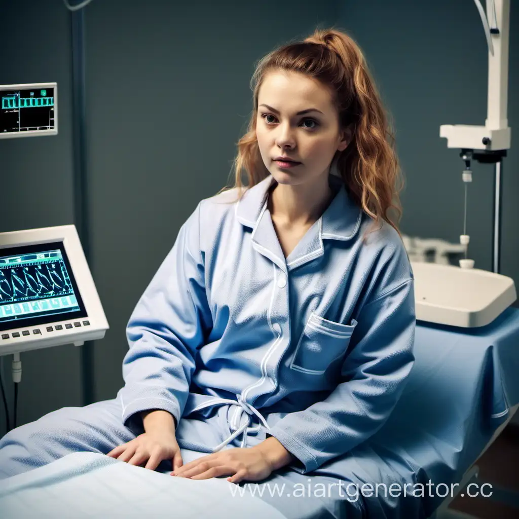 Comfortable-Young-Woman-in-Pajamas-Relaxing-on-Operating-Table