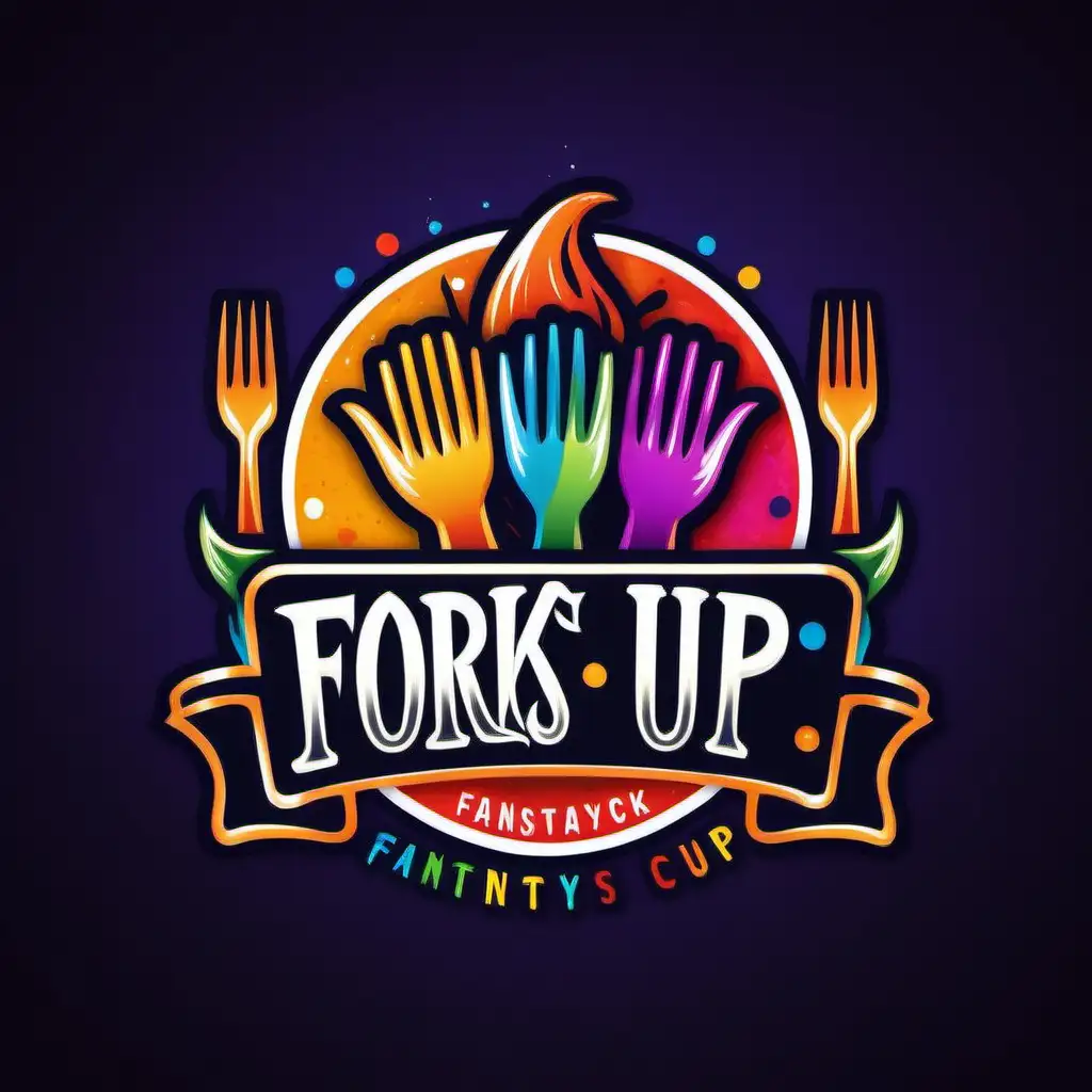 Vibrant Fantasy Style FORKS UP Food Truck Logo Design
