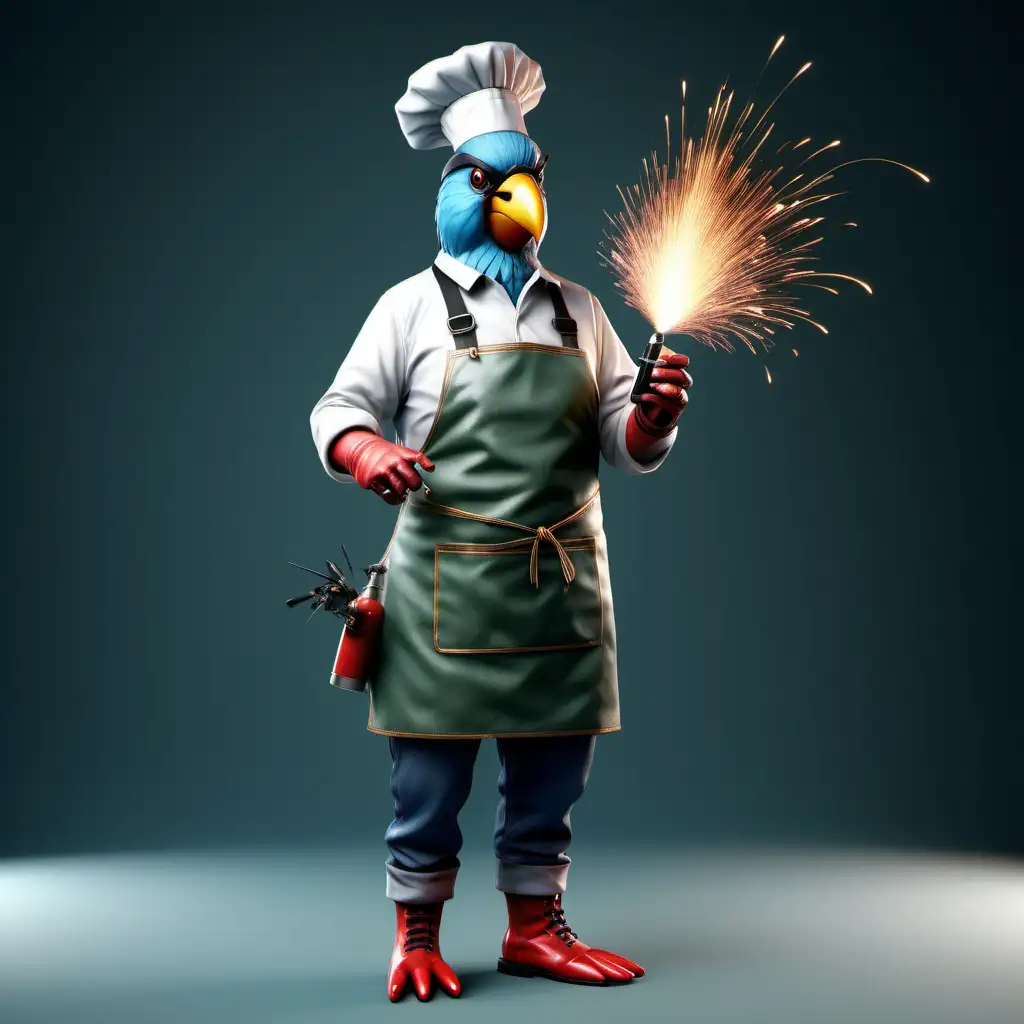 Towering Realistic Bird Pyrotechnician in Apron