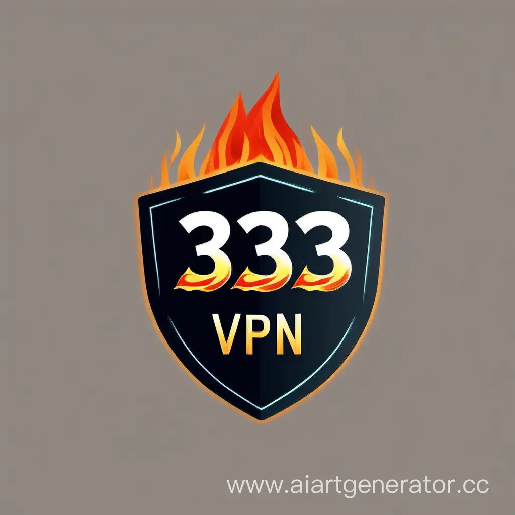 Создай логотип для vpn с названием 333 VPN, добавь огонь
