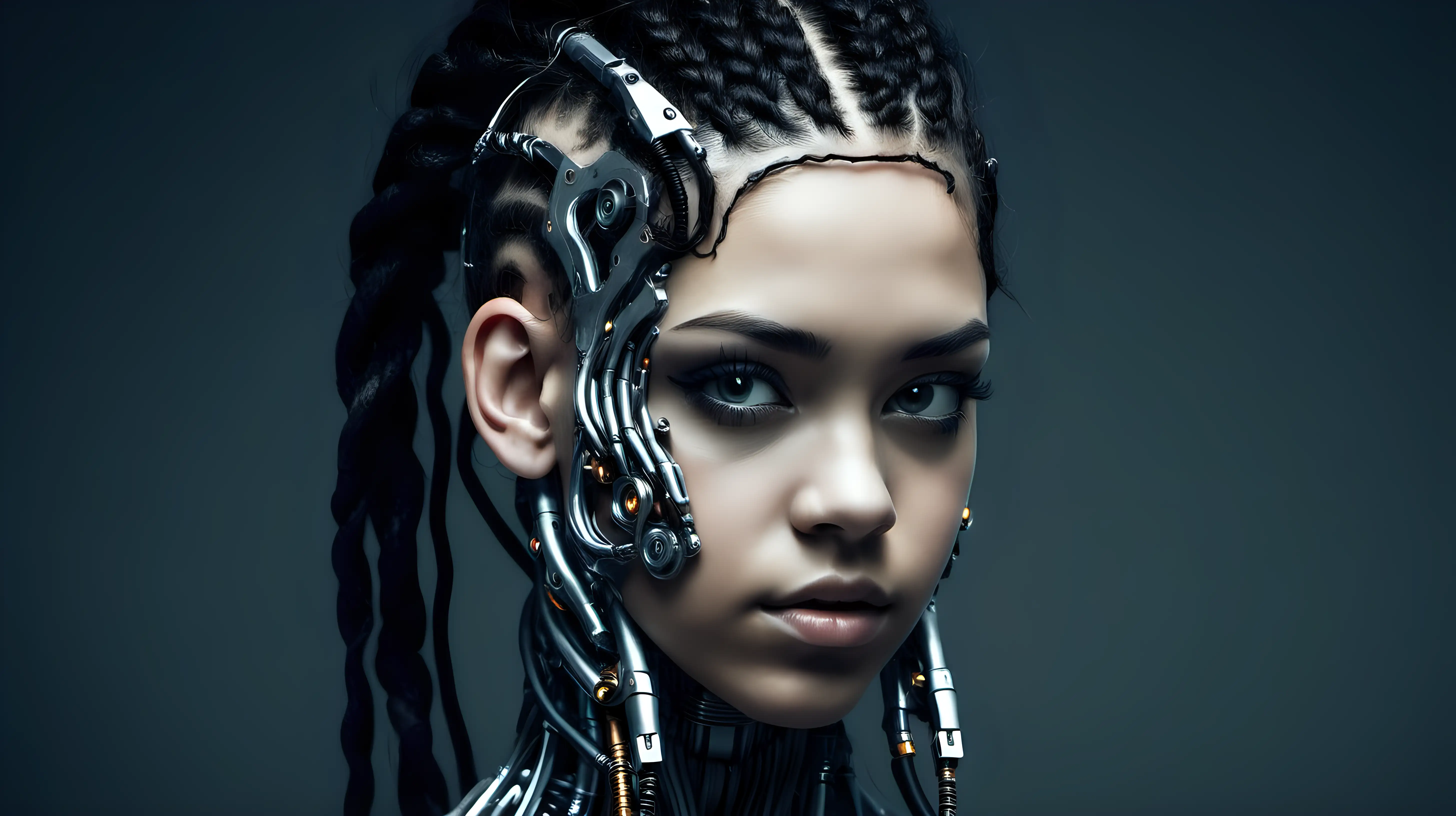 Beautiful Cyborg Woman with Wild Dark Braids