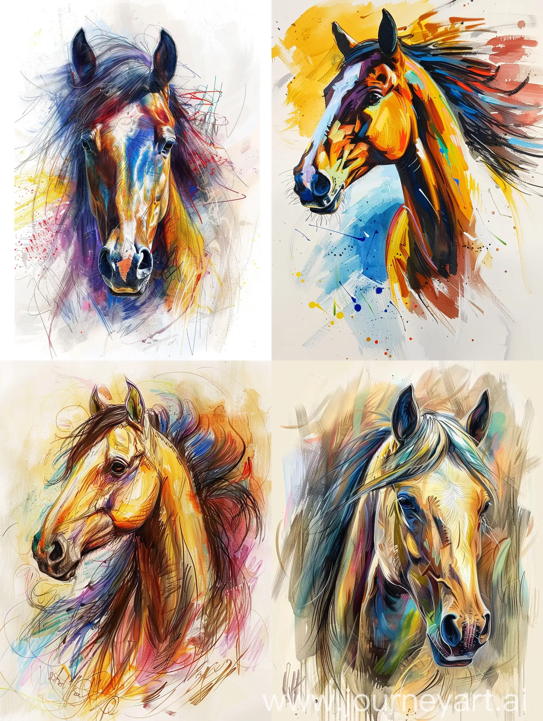 Vibrantly-Colored-Horse-Artwork-with-6-Variations-in-a-34-Aspect-Ratio