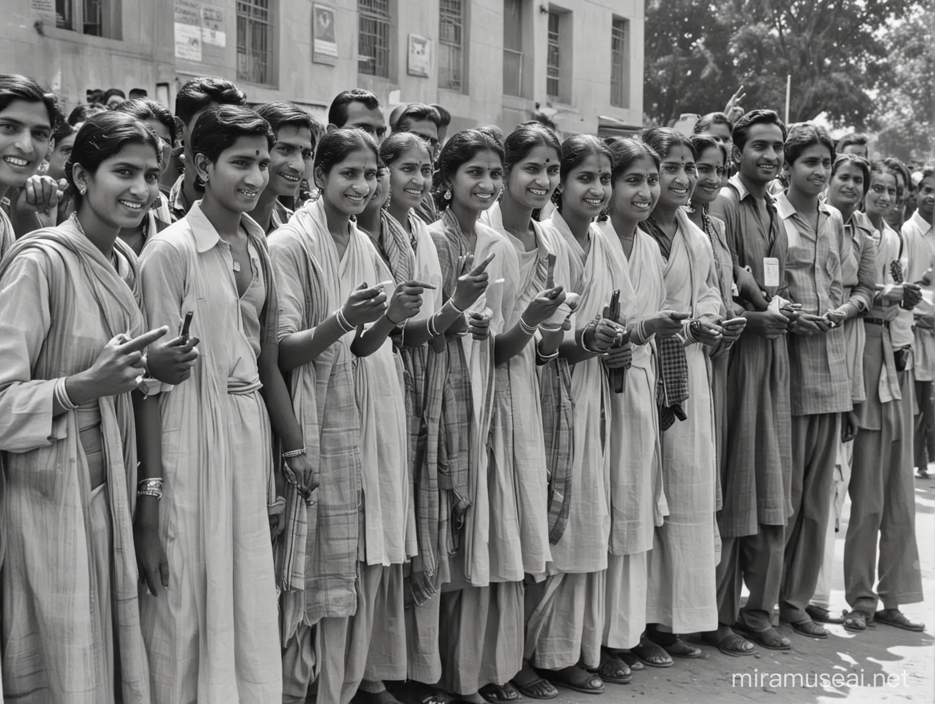 Indian Men and Women Voting for the First Time in 1952