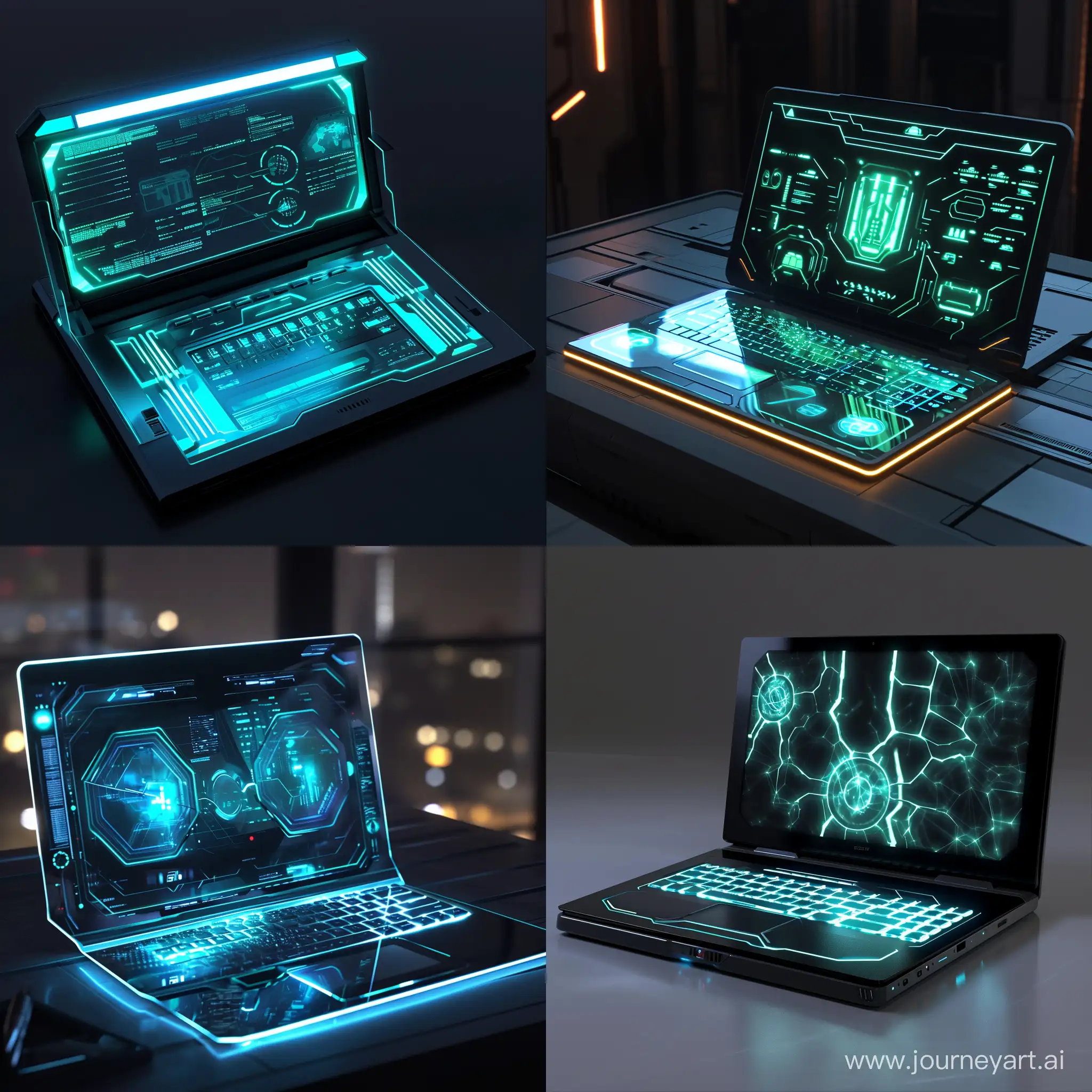 Futuristic laptop, bioluminescent displays, artstation, DeviantArt, science fiction --v 6 
