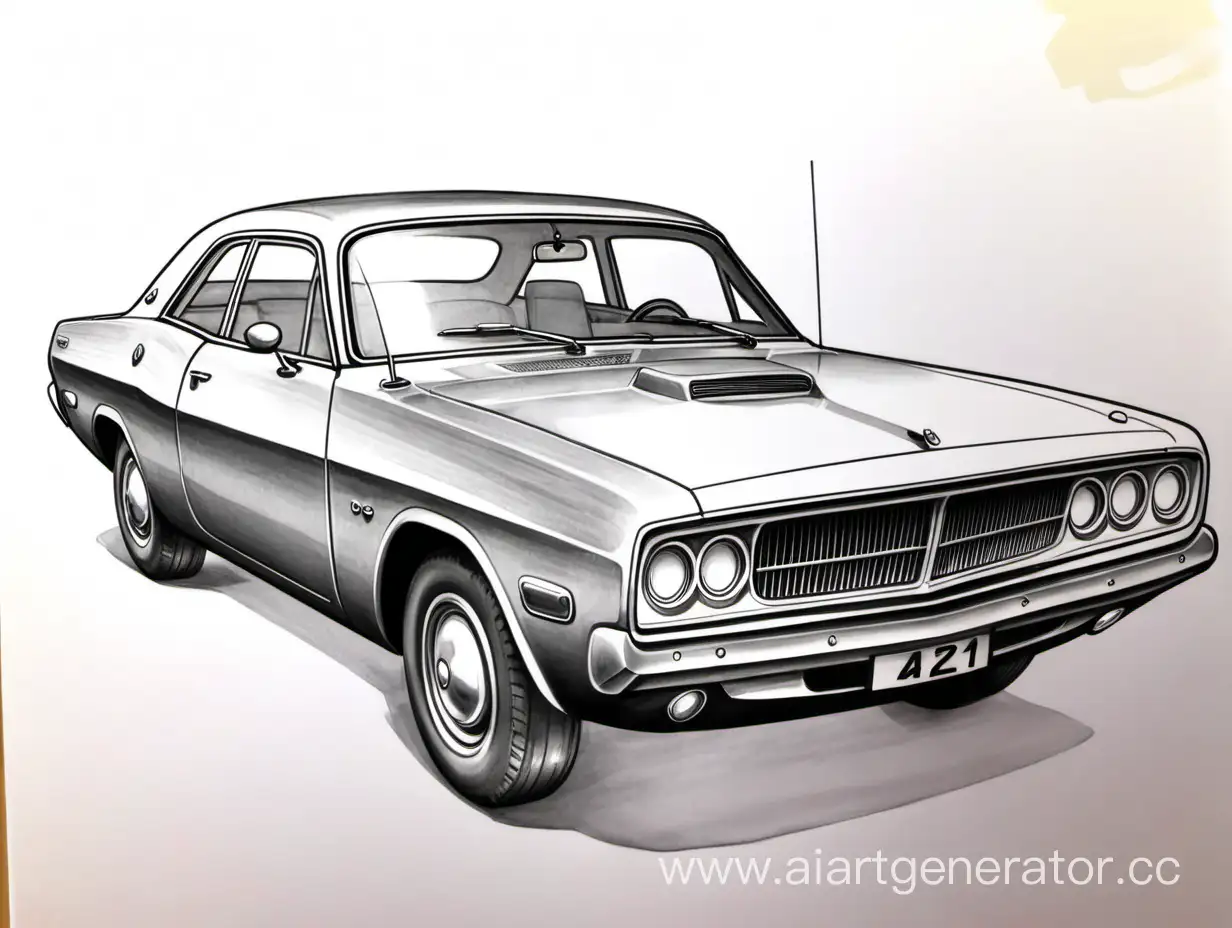 Vintage-Volga-GAZ-21-and-Modern-Dodge-Challenger-Car-Mashup