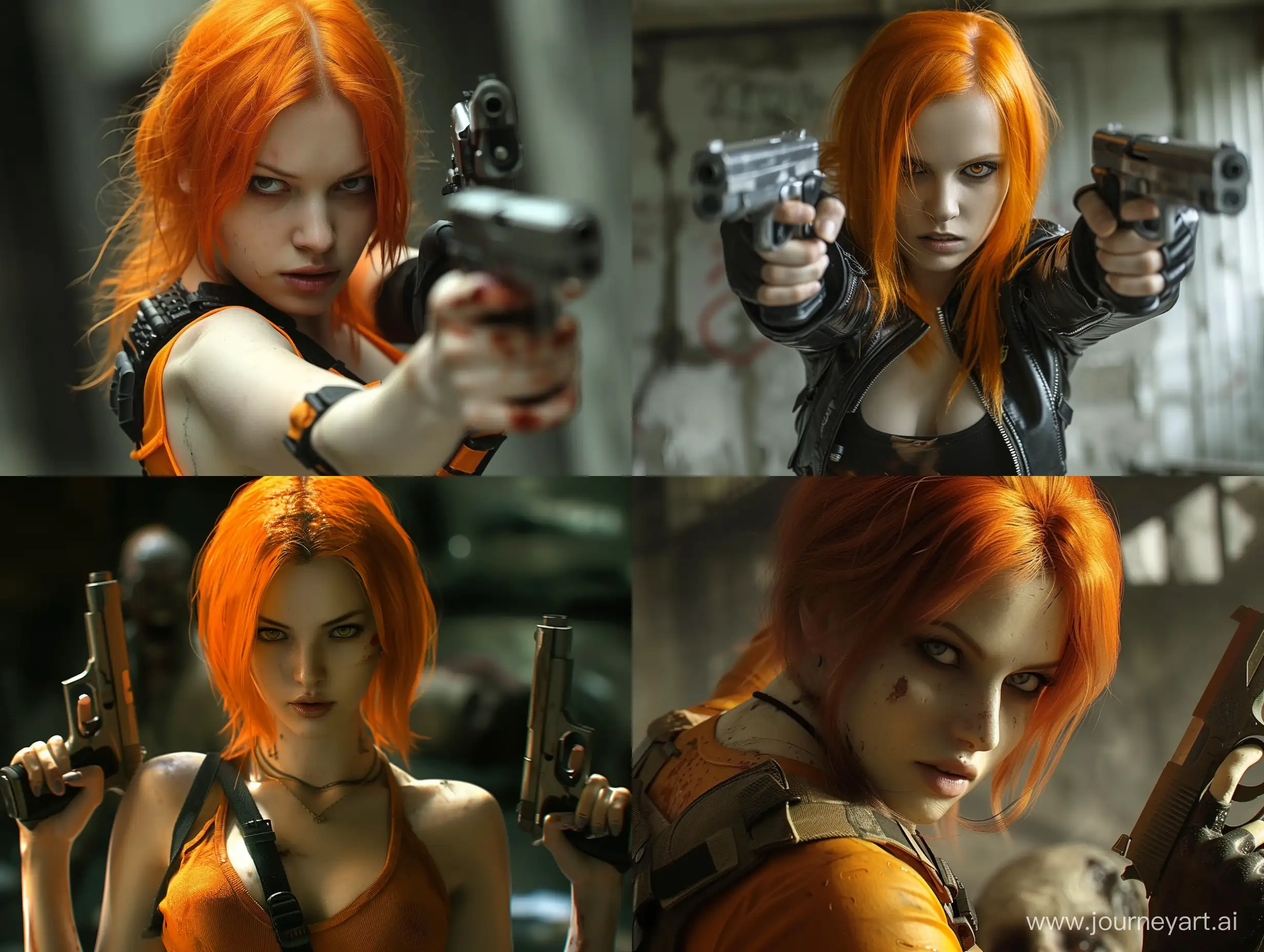 Fearless-OrangeHaired-Girl-in-Resident-Evil-Style-Confronts-Zombies-in-Racoon-City