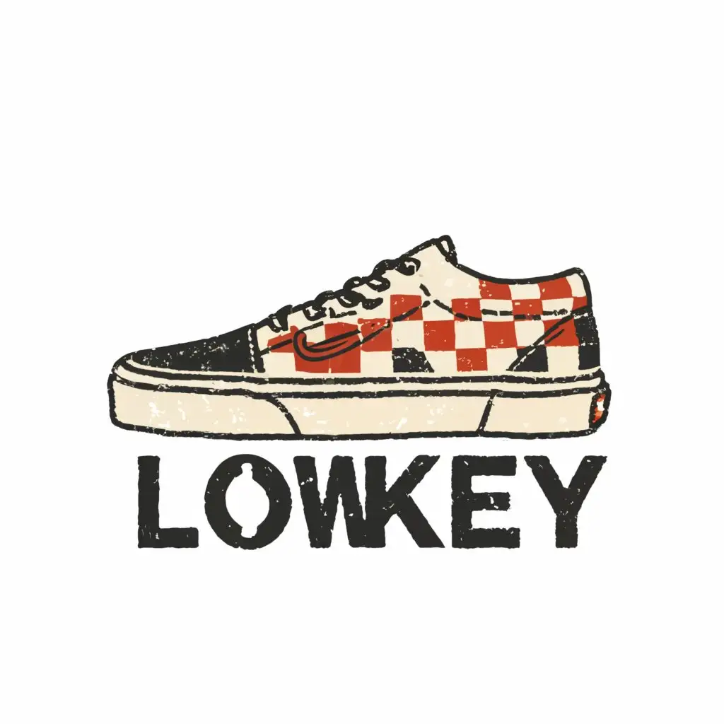 a logo design,with the text "low key", main symbol:cartoon of vans shoe,complex,clear background