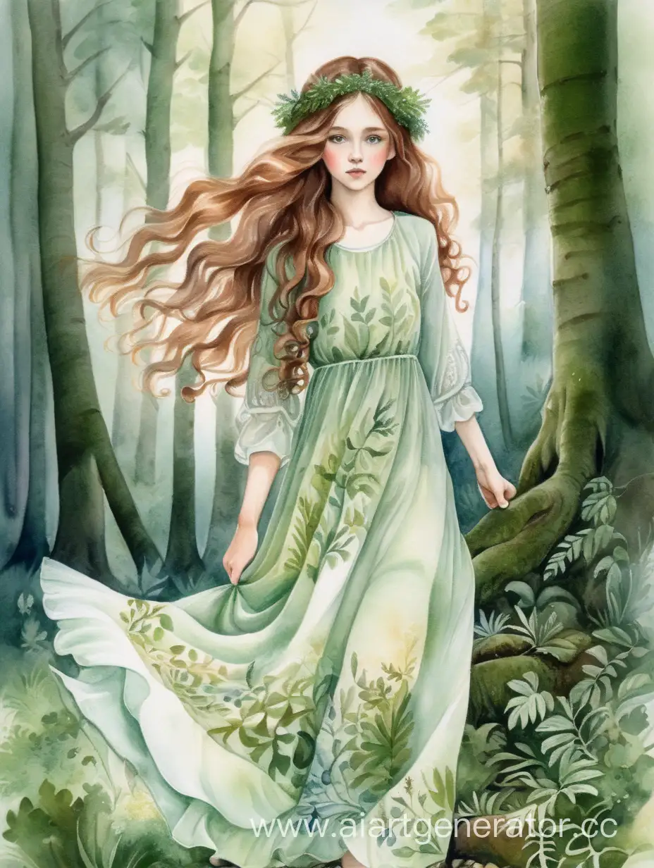 Enchanting-Watercolor-Portrait-Slavic-Girl-in-Puzzle-Forest