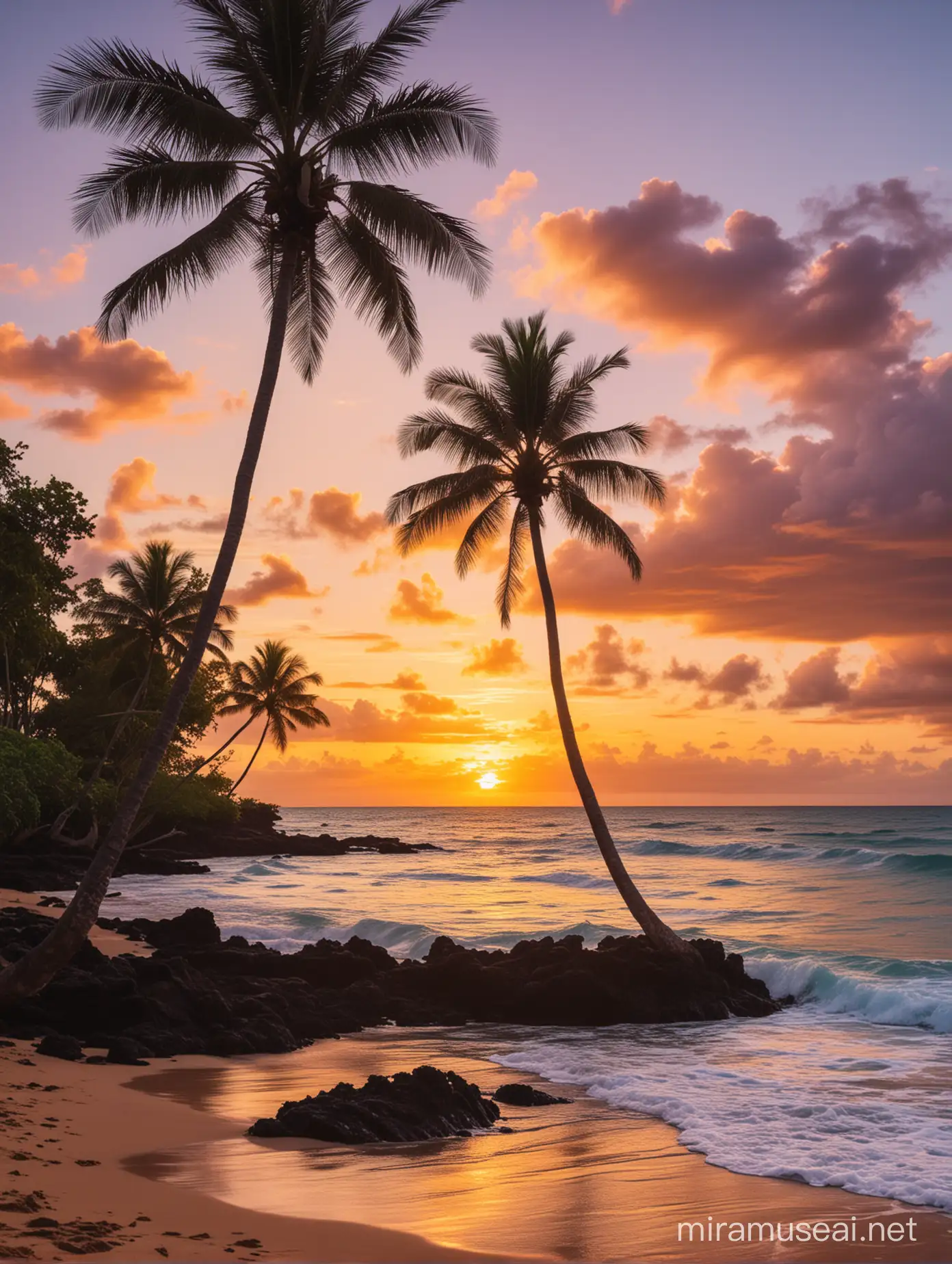 a wonderful photograph from a sunet in Hawaii, serne feelings, nostalgic vibes, wonderful colors