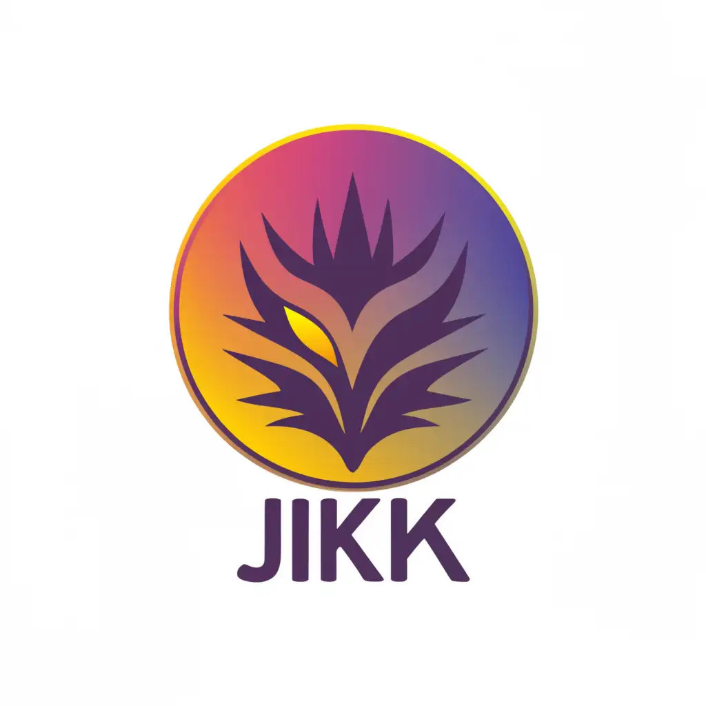 a logo design,with the text "IJK", main symbol:The logo consists of a circular emblem with a gradient background transitioning from deep purple at the top to bright yellow at the bottom, symbolizing both the mysterious nature of Gengar and the energy associated with AI. In the center of the emblem, Gengar is depicted in a minimalist style, with its iconic silhouette rendered in purple lines against the yellow backdrop. The letters I, J, and K are cleverly integrated into the design, with each letter subtly incorporated into Gengar's silhouette or surrounding elements. For example, the curve of Gengar's body might form the letter J, while the eyes or mouth could resemble the letters I and K.,Moderate,be used in Entertainment industry,clear background