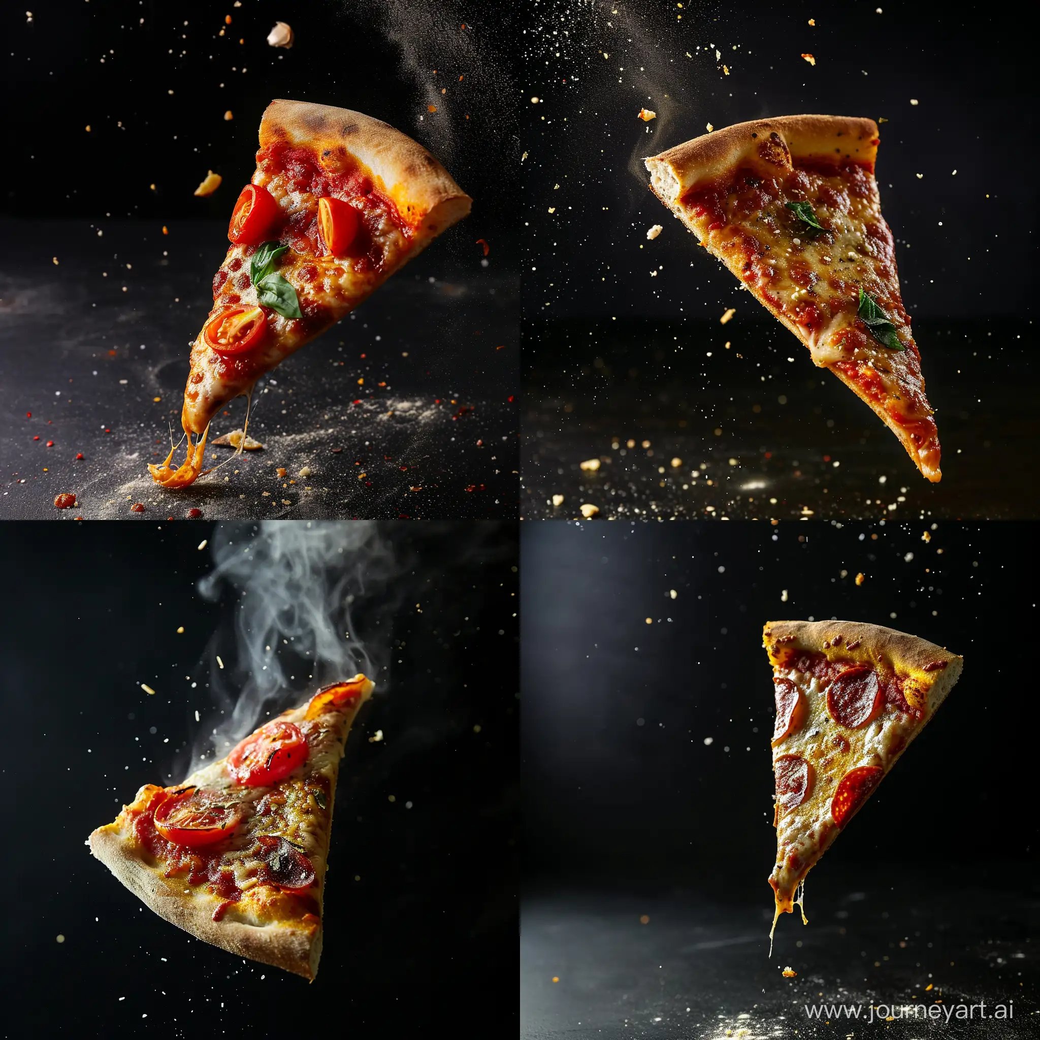 Delicious-Hot-Pizza-Slice-in-MidAir-on-Dramatic-Black-Background