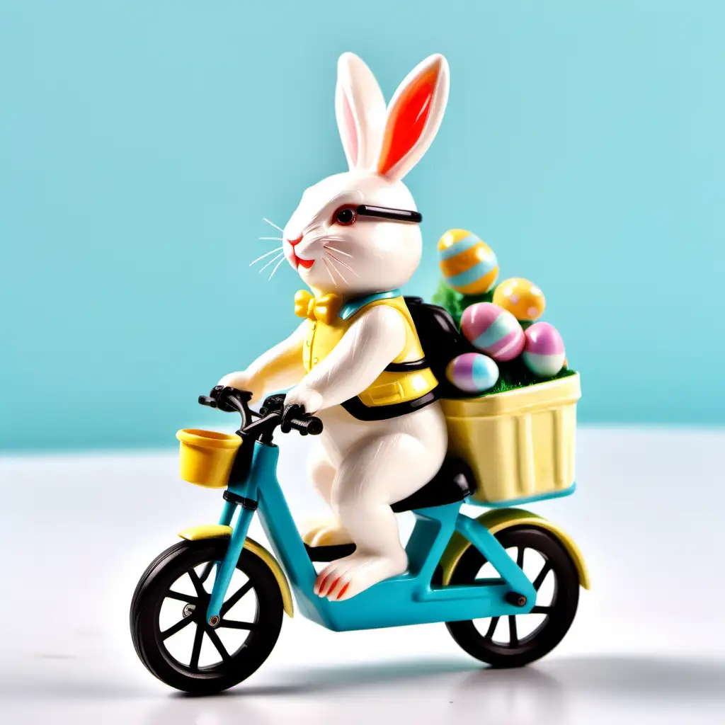 复活节 树脂 兔子骑电动车 白色背景