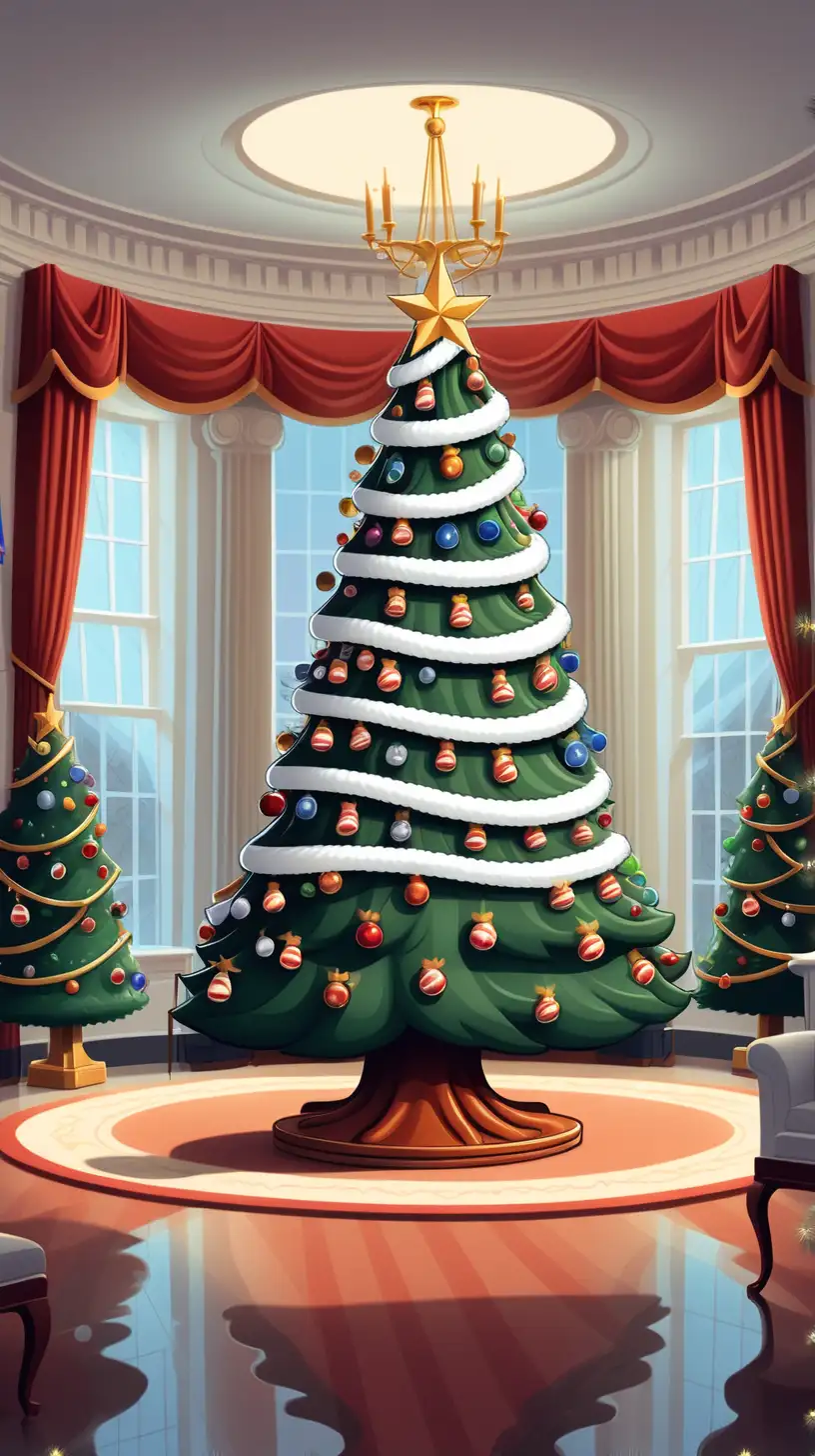 Cheerful Cartoon White House Christmas Tree Celebration