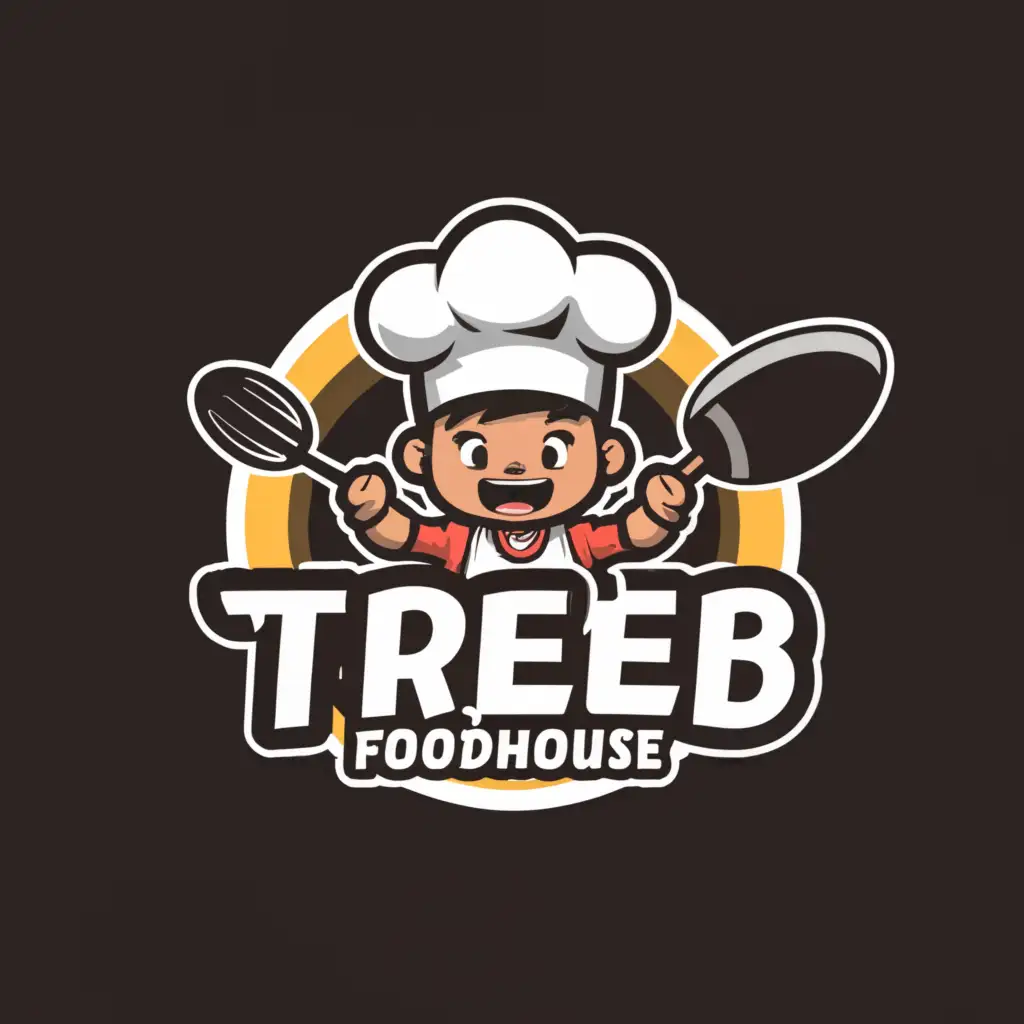 LOGO-Design-For-Treb-FoodHouse-Anime-Kid-Illustration-for-Vibrant-Restaurant-Identity