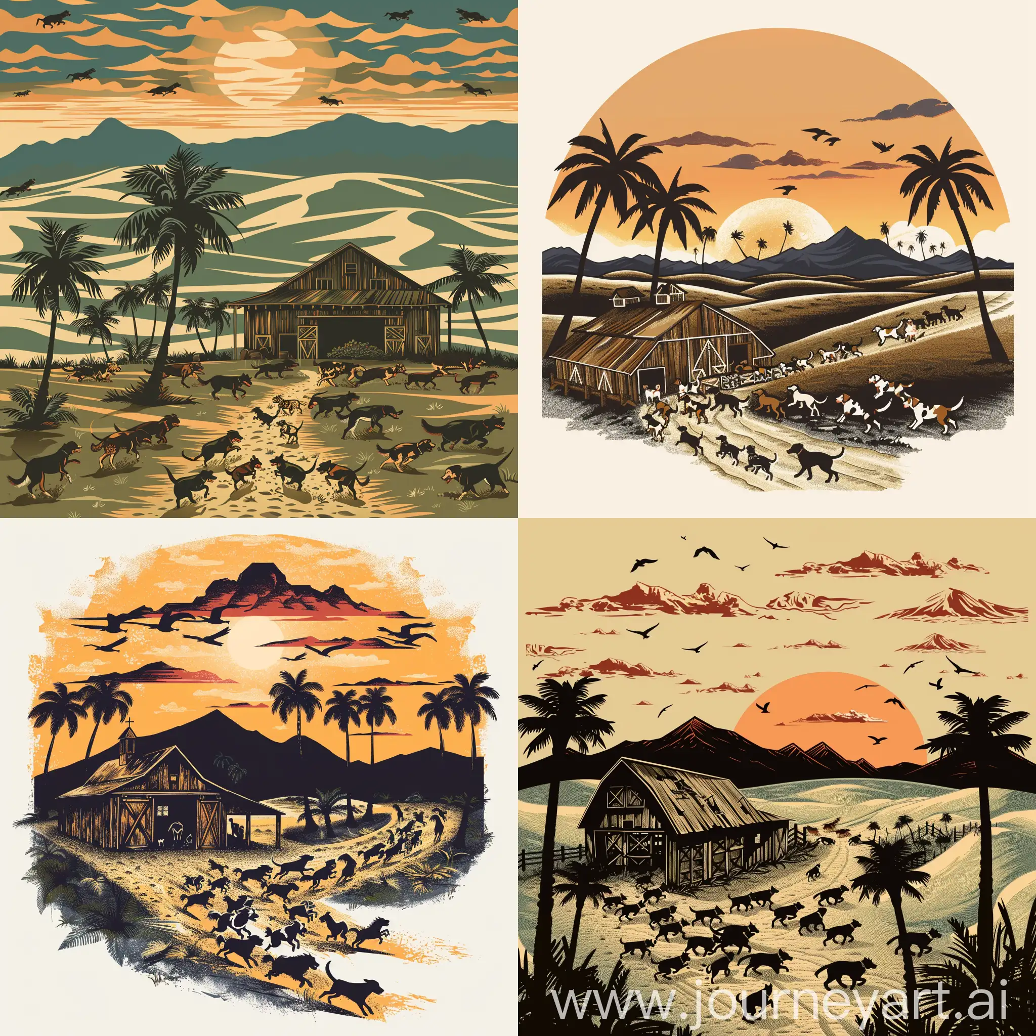 Florida-Sunset-Logo-Design-with-Dogs-Barn-and-Palm-Trees