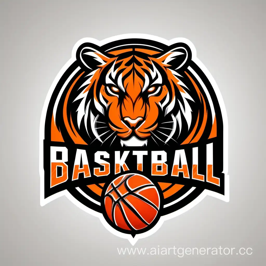 логотип для баскетбольной команды ,оранжевые чёрные и белые и тигр,баскетбольный мячь .баскетбольное кольцо ,форма