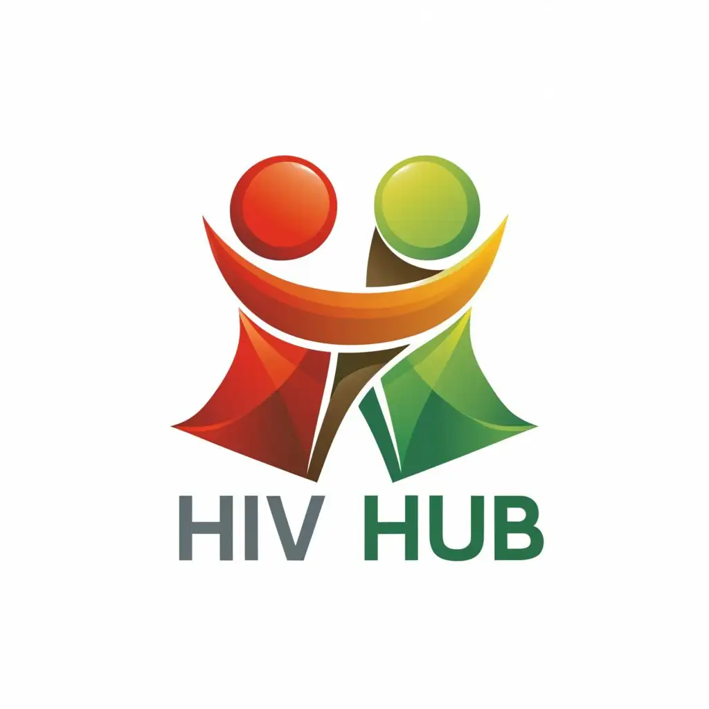 a logo design,with the text "HIV  Hub", main symbol:two persons hugging red and green theme,Moderate,clear background