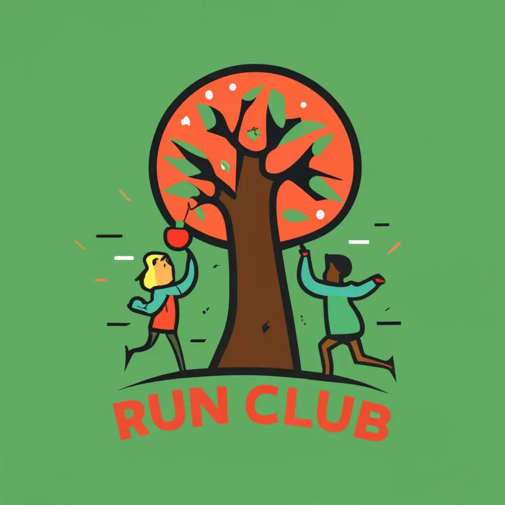 logo, Child running holding a big tree and apple, with the text "Franklin Primary School Run Club", typography, be used in Sports Fitness industry