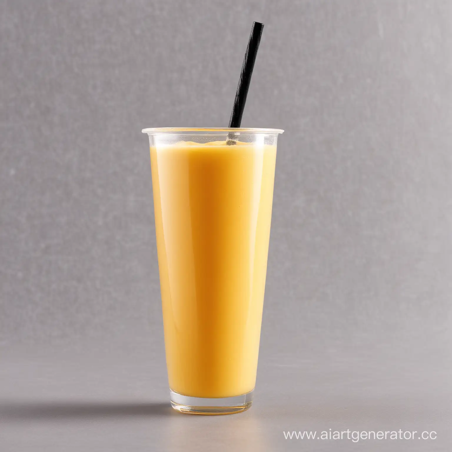 сгенерировать  манго шейк объемом 0.4 л в пластиковом прозрачном стаканчике с черной трубочкой
