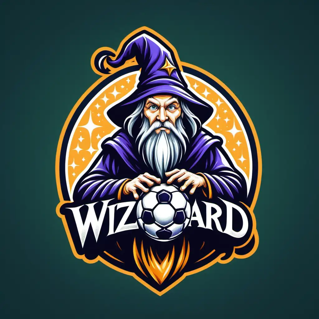 Enchanting Wizard Dribbling a Magical Soccer Ball