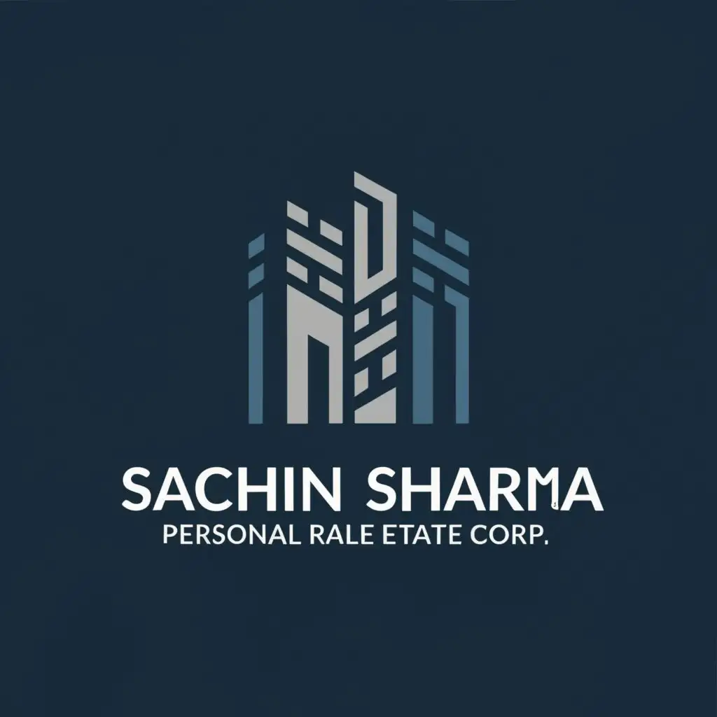 a logo design,with the text "Sachin Sharma
Personal Real Estate Corp.", main symbol:Building in between the name,Moderate,be used in Real Estate industry,clear background