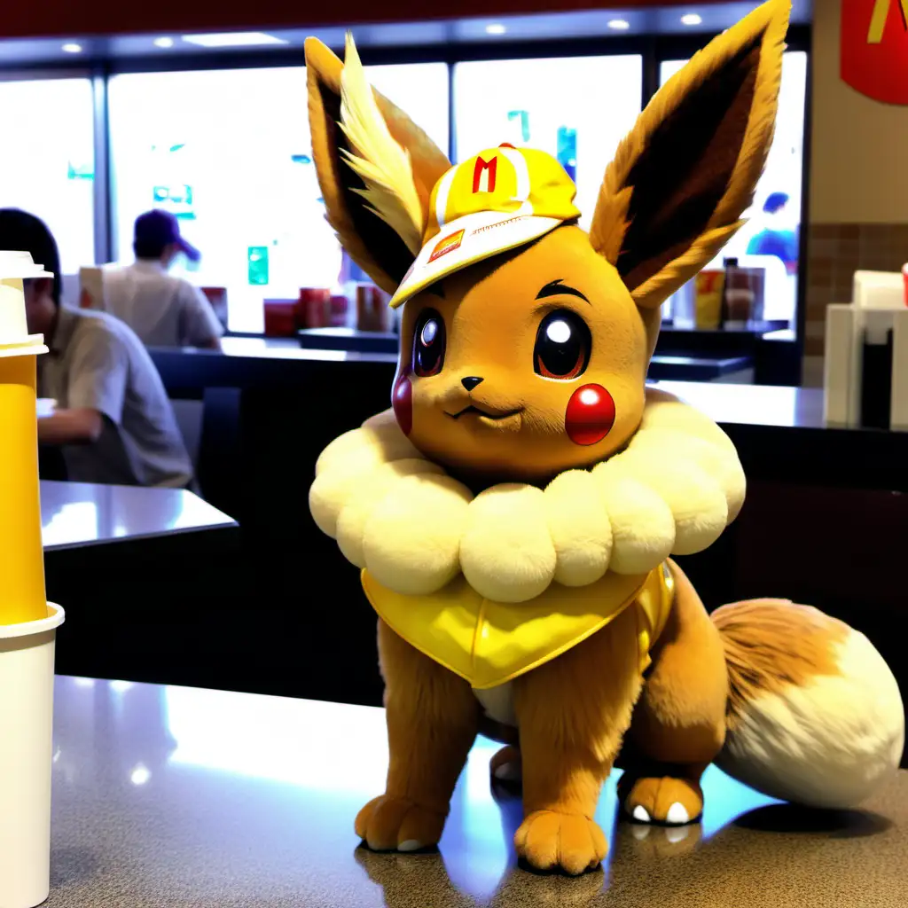 Pokemon Eevee working at a McDonald's 