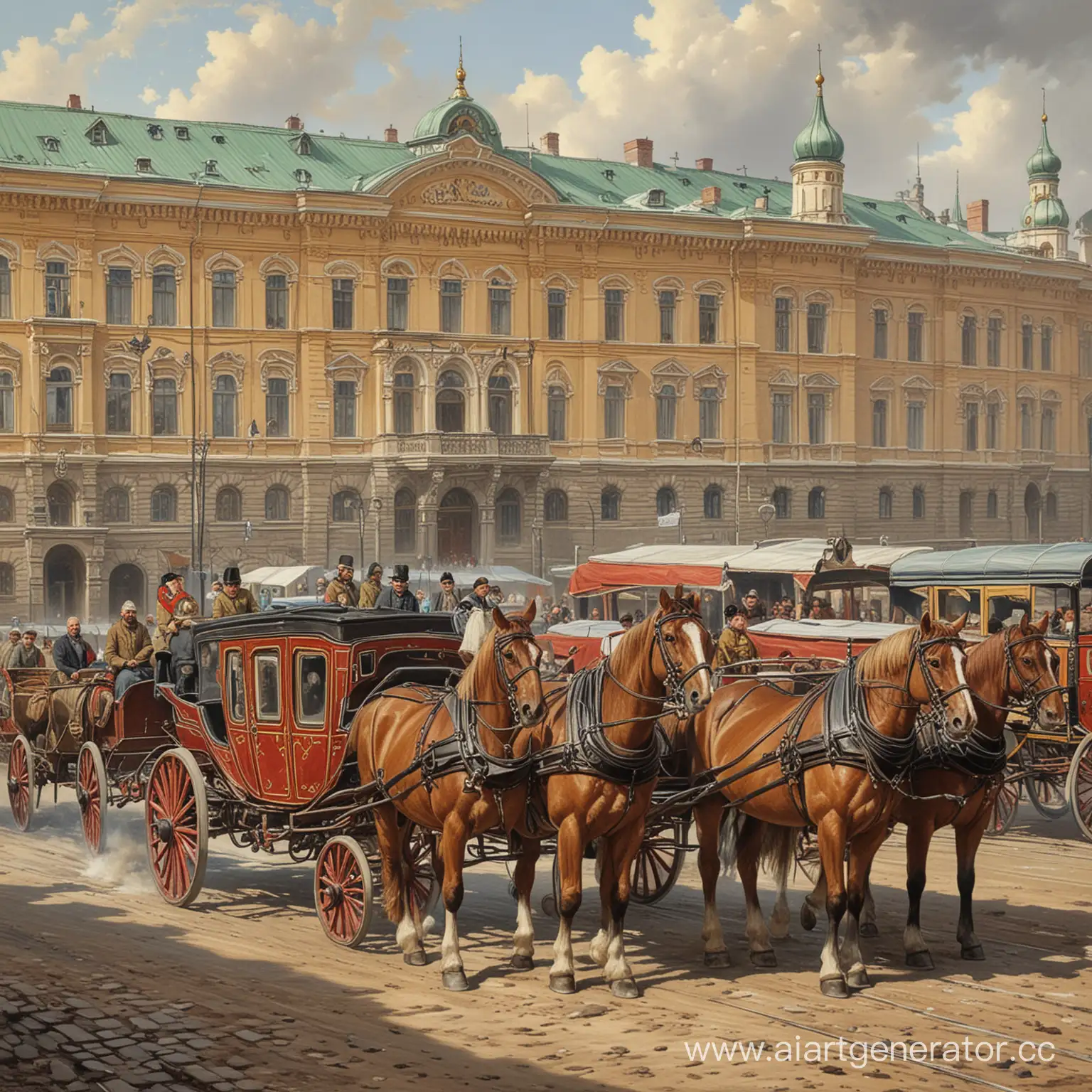город Москва, 19 век, кареты, цветное реалистичное изображение
