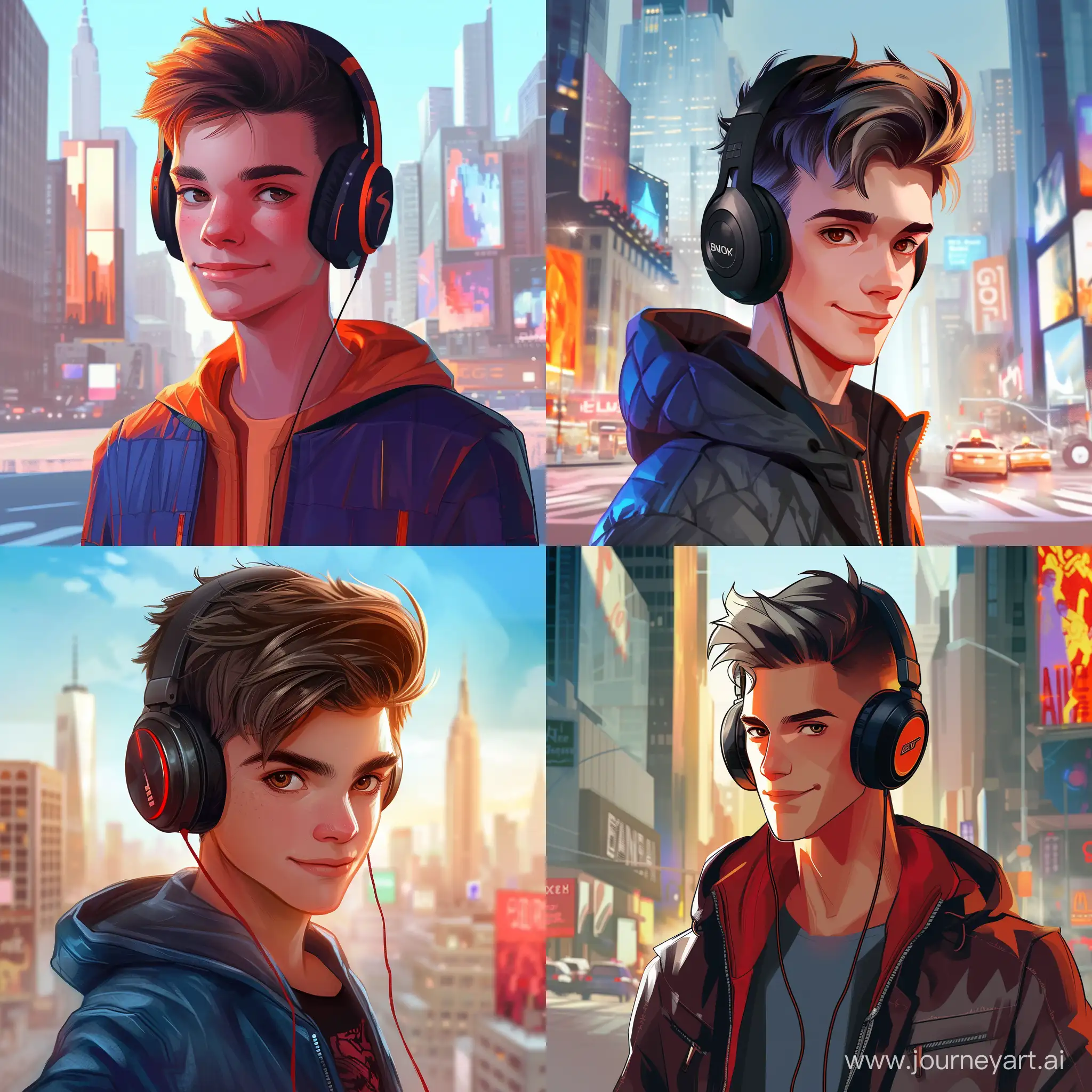 Urban-Explorer-with-Short-Hair-and-Headphones-in-DisneyInspired-Cityscape
