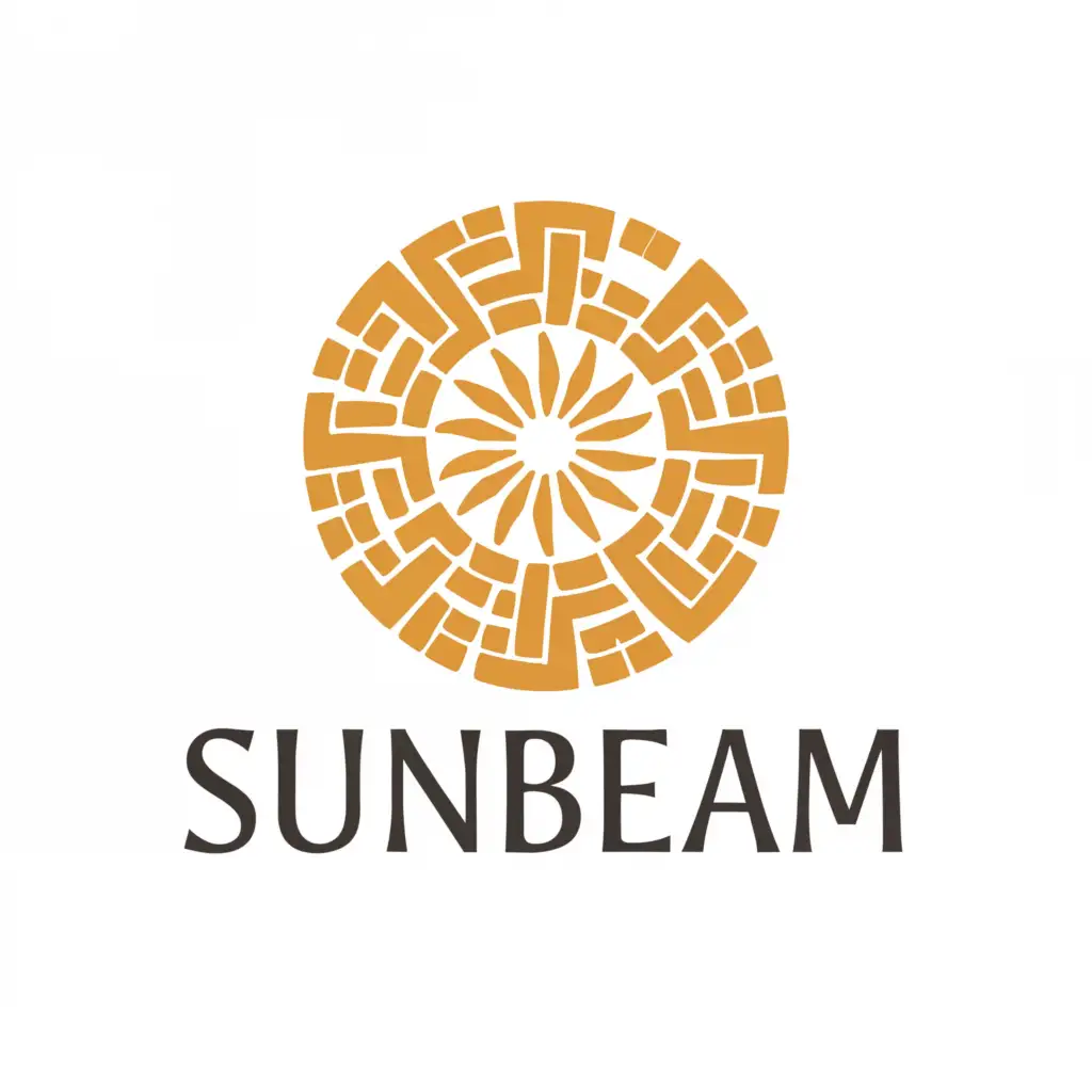 a logo design,with the text "Sunbeam", main symbol:Sunbeam with Greek Meander Pattern: Integrating a sunbeam motif within a Greek meander pattern, a traditional symbol representing infinity and unity, showcasing the timeless allure of Cretan culture and the eternal presence of sunlight at "Sunbeam.",complex,clear background