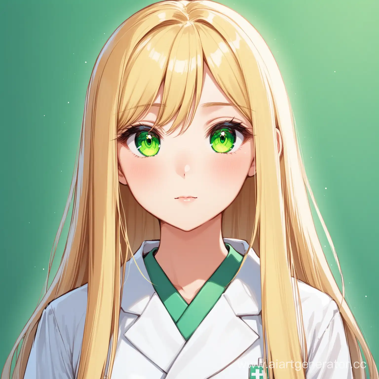 Young-Girl-with-Blonde-Hair-and-Green-Eyes-in-Medical-Dress