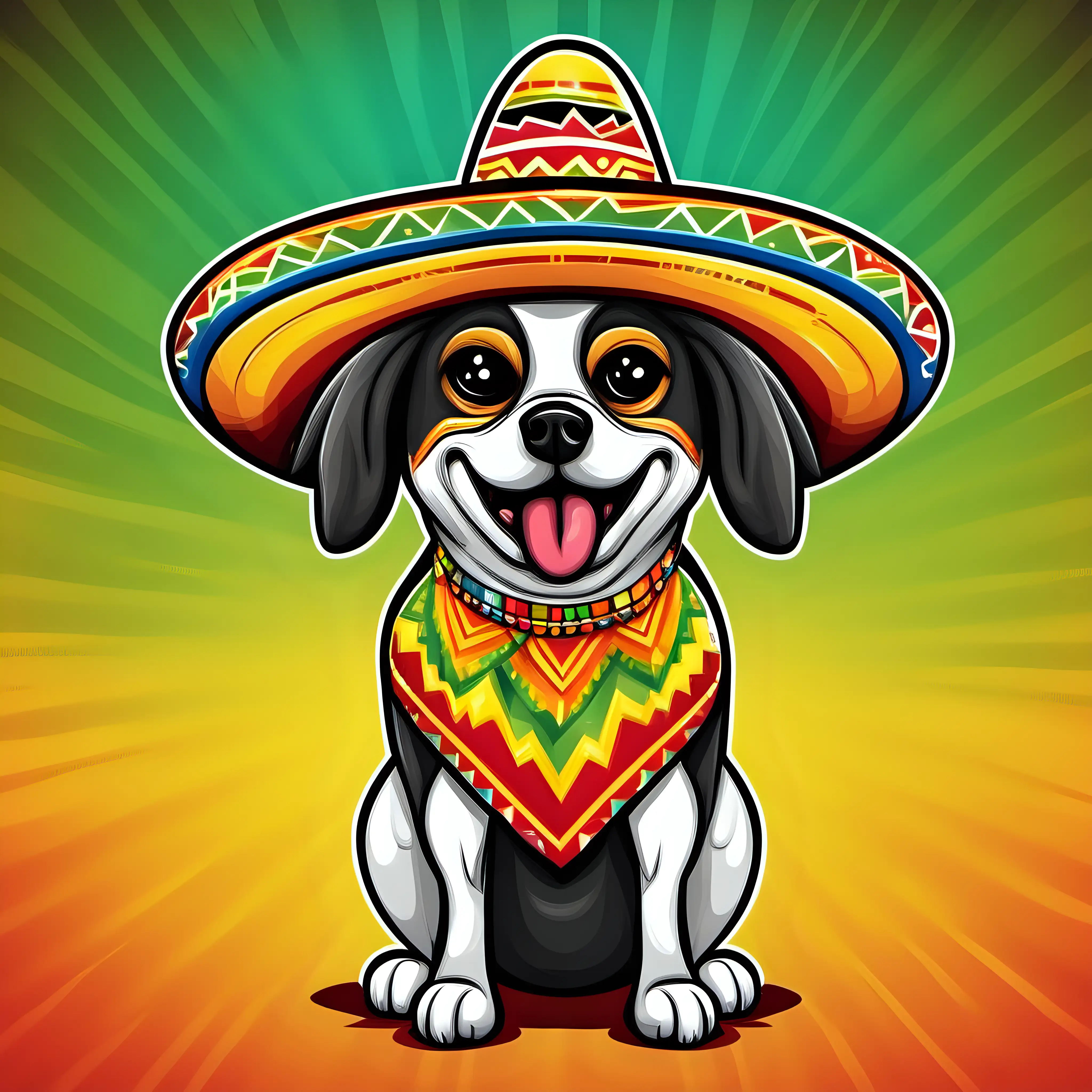 cinco de Mayo Style cartoon image of a dog wearing a sombrero Colourful. No text