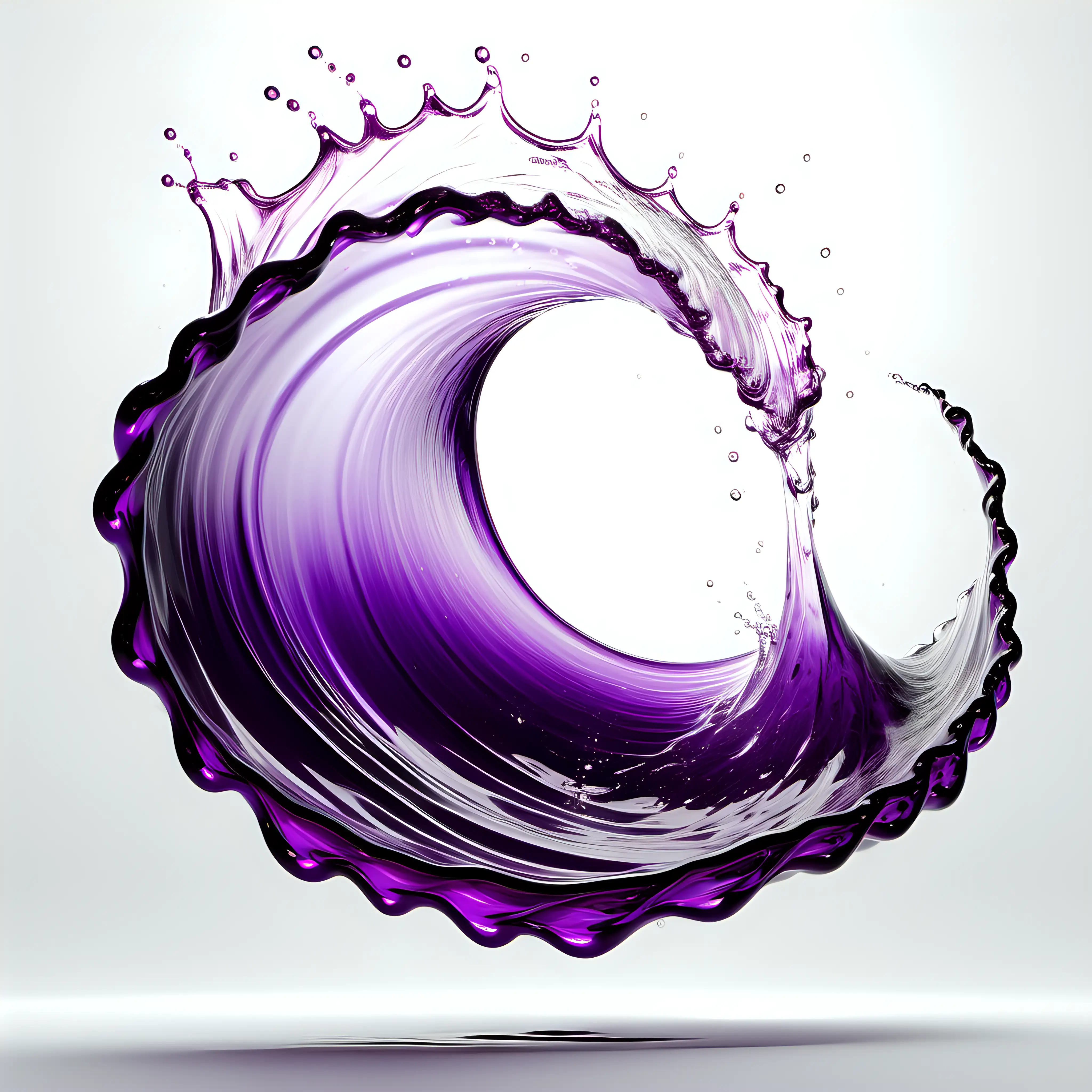 Elegant Side Swirl Wave Splash in Purple Oil on White Background