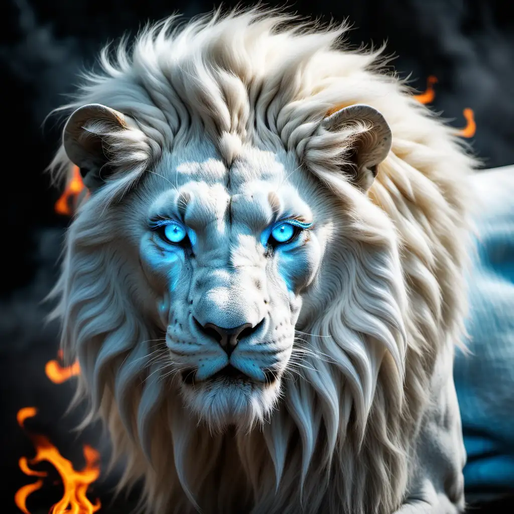 Fierce White Lion with Fiery Eyes and Hunger Pangs