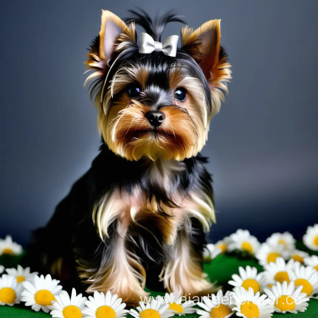 Elegant-Black-Yorkshire-Terrier-Surrounded-by-Daisy-Blossoms