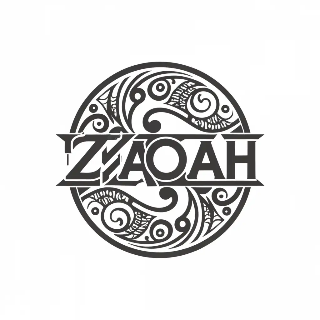 a logo design,with the text "Zeaorah", main symbol:Polynesian Maori tribal swirl tattoo design in a circle with Zeaorah in the middle, must have definite defined lines in the design, clear swirls, white background,Moderate,clear background