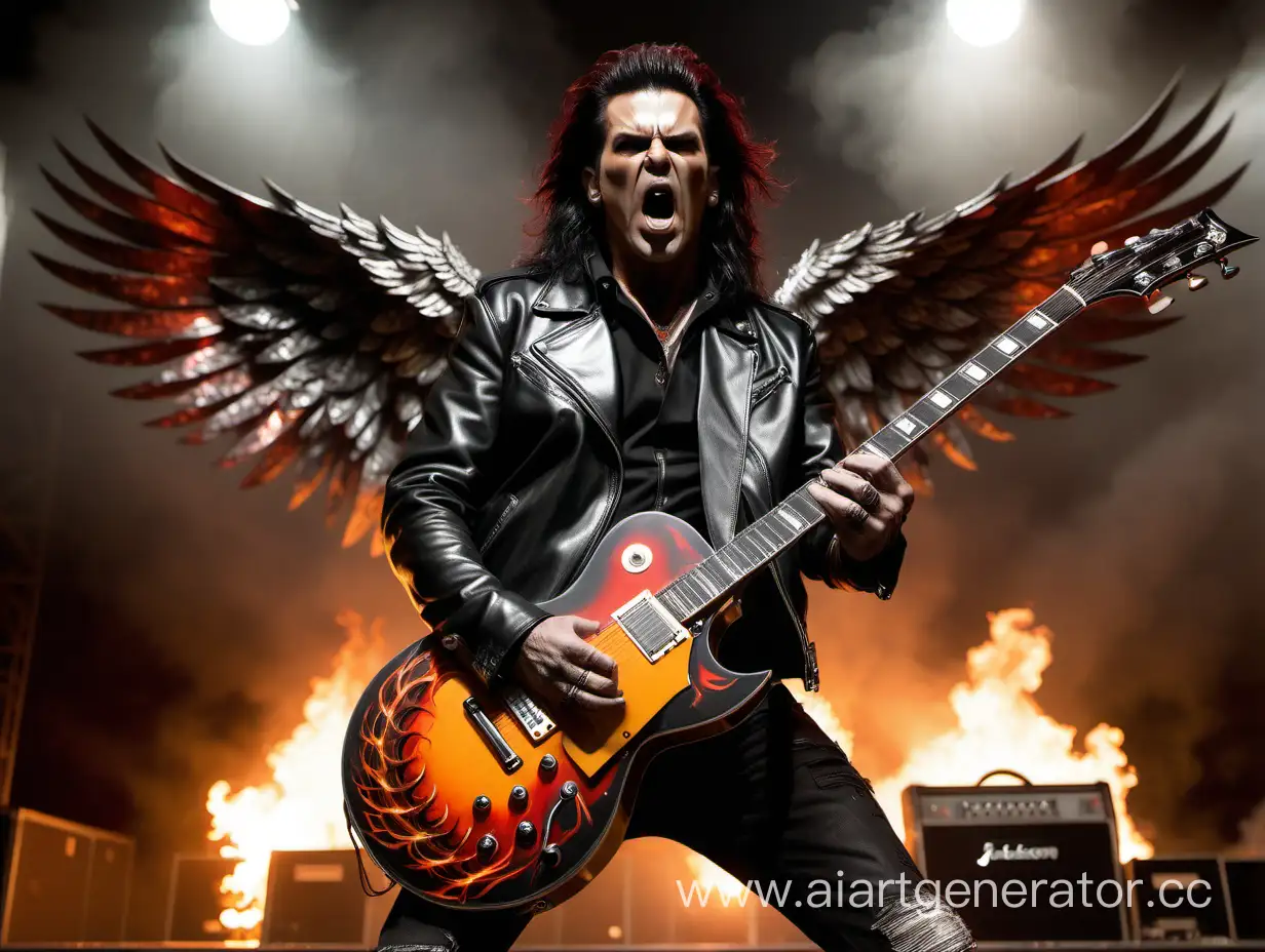 God - with steel wings, in a fucking cool leather jacket, in a fiery train and hundred-thousand-watt speakers behind his back. And in his hands he has a Jackson rr guitar