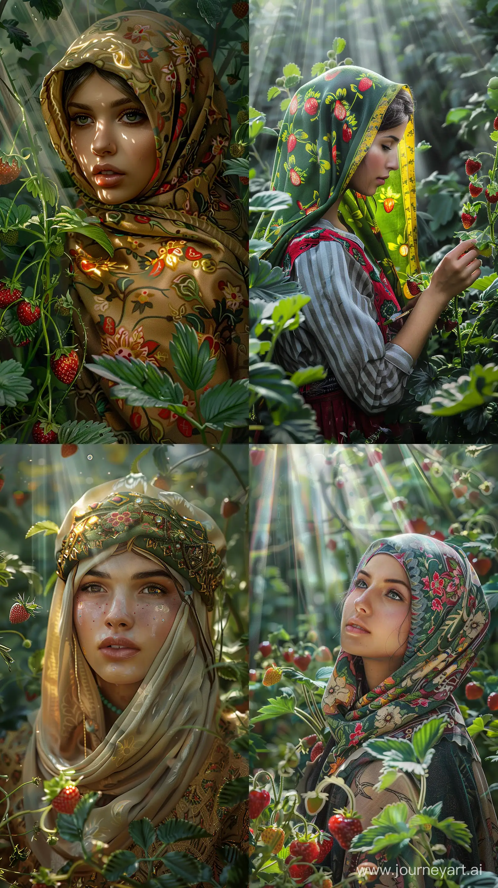 Graceful-Tajikistan-Queen-Tending-Strawberry-Orchard-Amidst-Golden-Apple-Trees