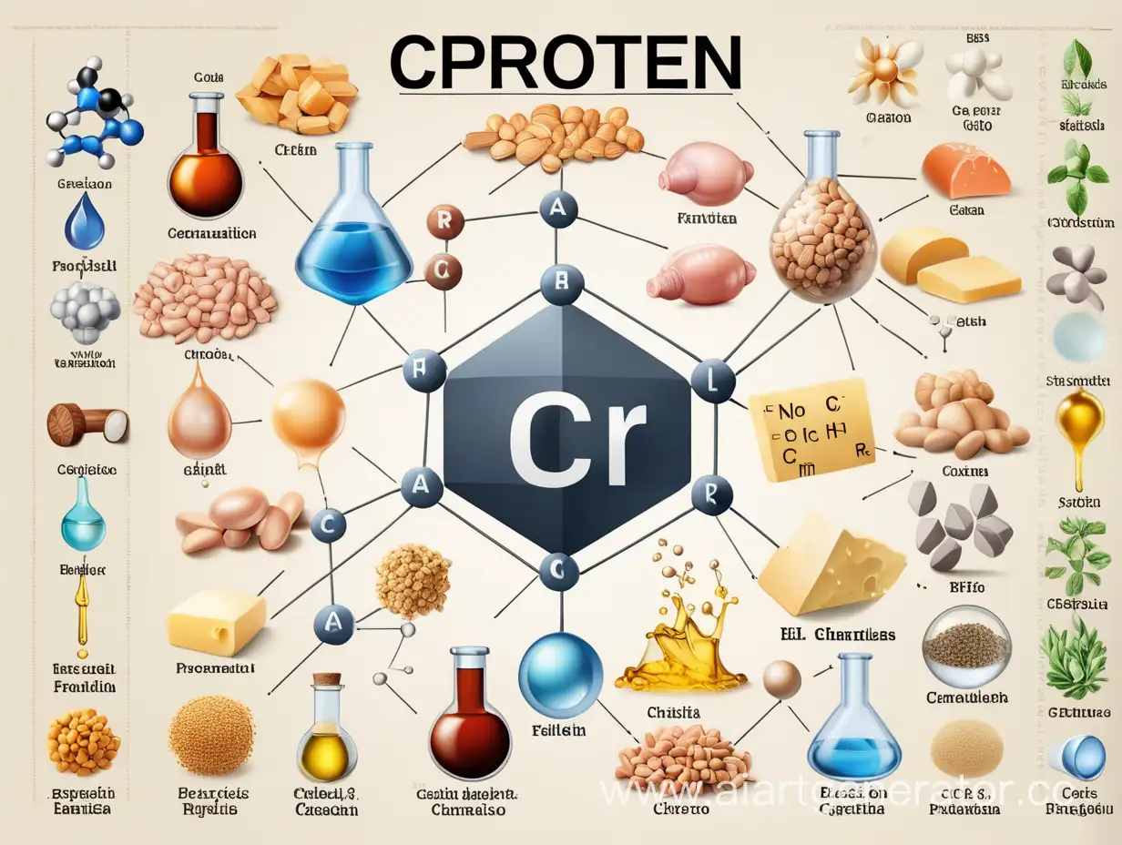 chemical formulas of protein , lipids, oils, carbohydrates and in the center element Carbon as hero