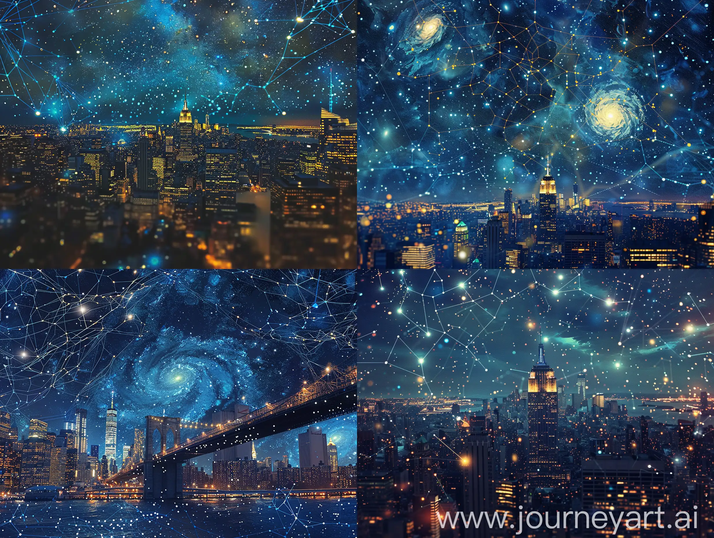 van goghs a starry night over new york city, recursive network graphs within neural networks made of stars and galaxies in space, moebius + pascal campion, incredibly detailed + sharpen + professional lighting, cinematic, awe inspiring