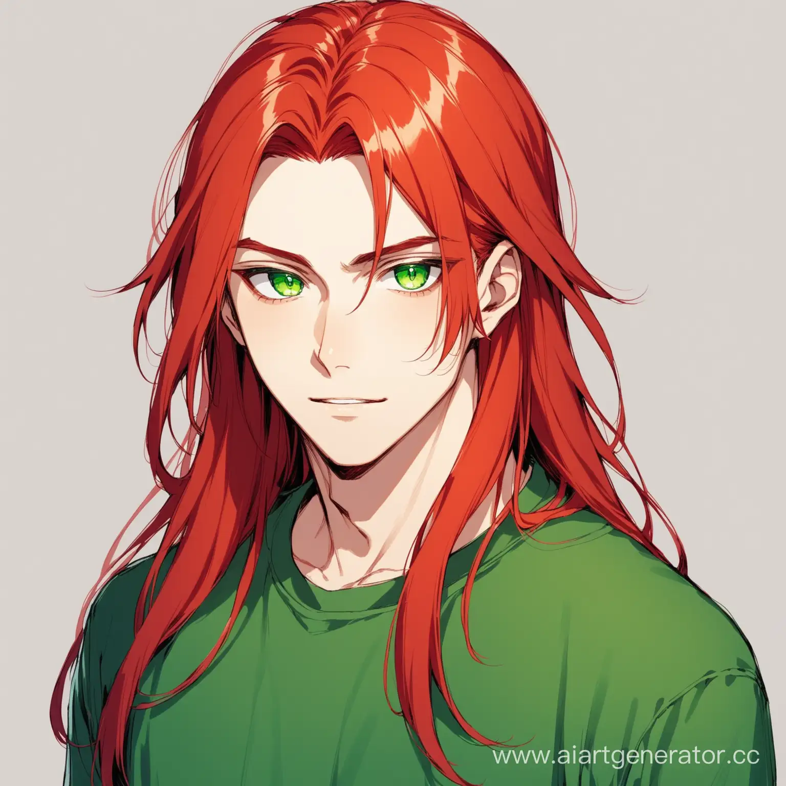 Парень с длинными красными волосами и зелёными глазами