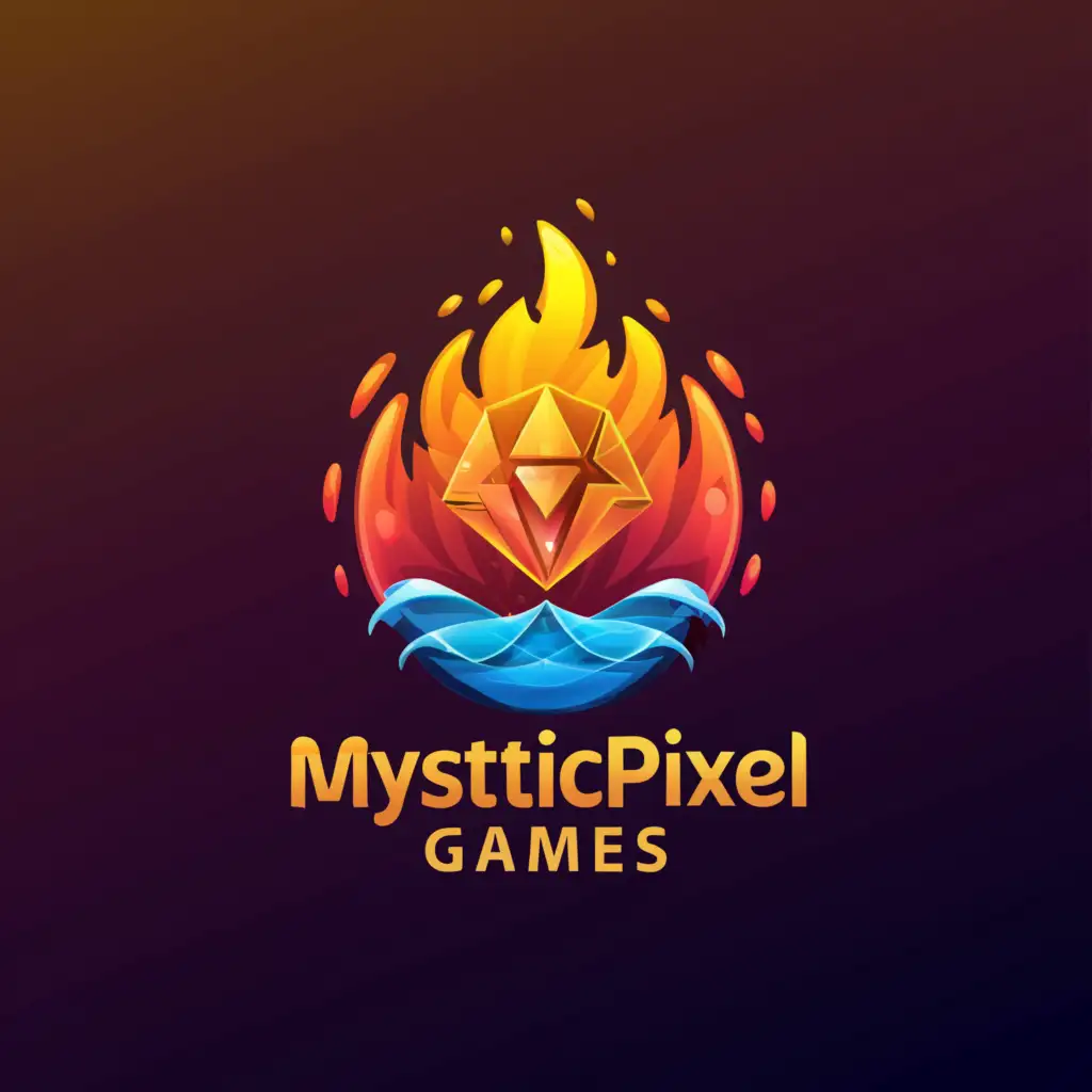 a logo design,with the text "MysticPixel Games", main symbol:Video Game,  incorporate the elements of fire, water, earth and air, with clear background,Moderate,be used in Entertainment industry,clear background