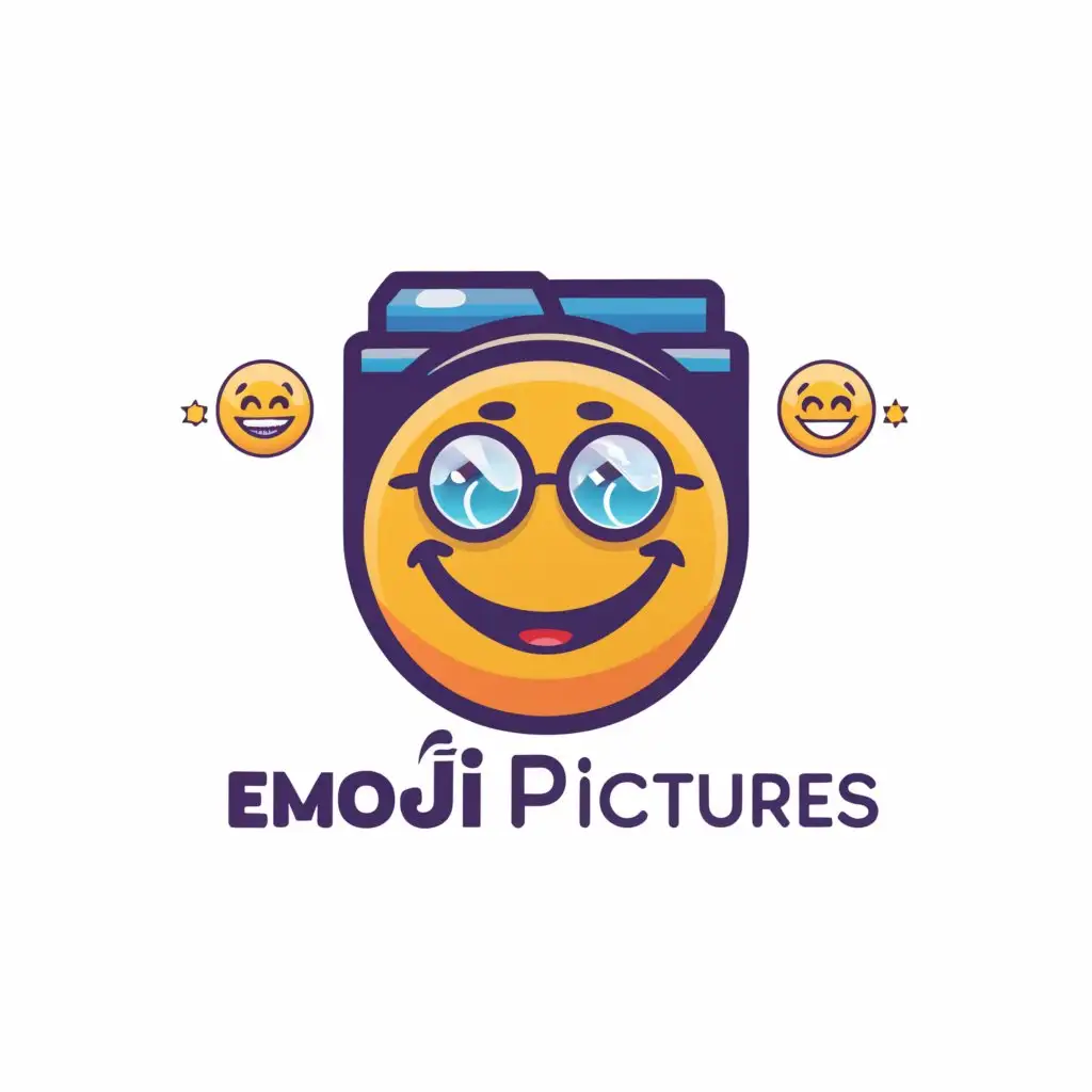 a logo design,with the text "Emoji pictures", main symbol:A smiling emoji or face mix wit an camera and add this text (capture your emotions) and make it someting color full,complex,be used in Entertainment industry,clear background