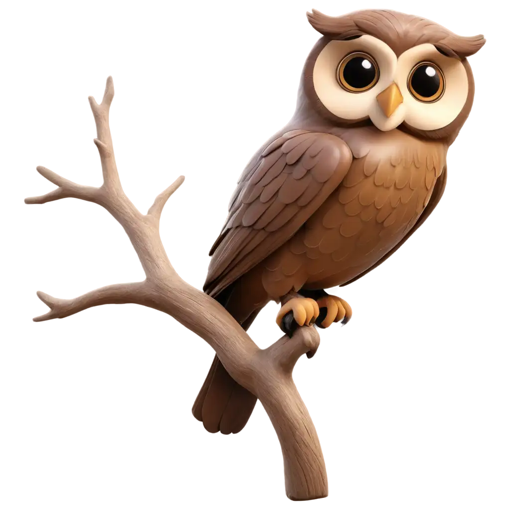 3D-Brown-Owl-on-Tree-Branch-PNG-Captivating-Digital-Art-for-Nature-Enthusiasts