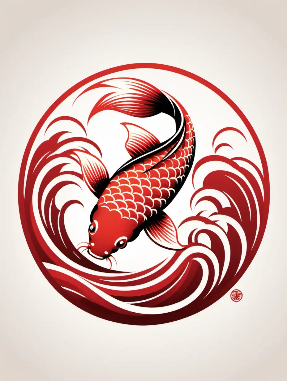 Logo design, Traditional Japanese
art inspired, silhouette of a koi fish,
stylized waves, shades of vibrant
red, white background
--s 200 --q 2 --v 5.2
