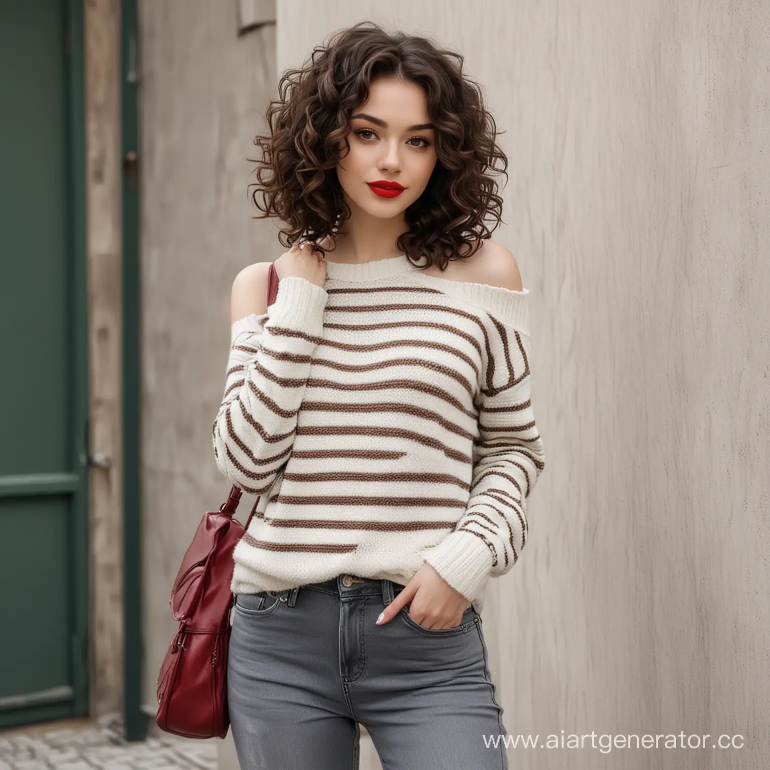 Stylish-Young-Woman-with-Bold-Red-Lips-and-Curled-Brown-Hair