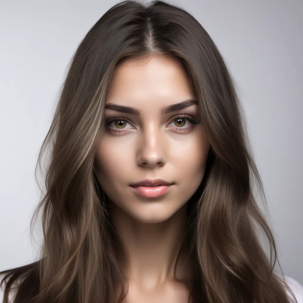 young hot brunette, long hair with highlights, high spec, (RAW style, masterpiece, best quality, ultra-detailed), ultra high res, passport photo