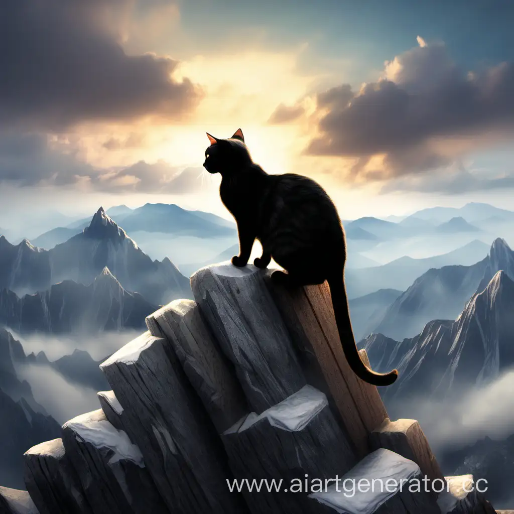 Кот альпинист на вершине горы