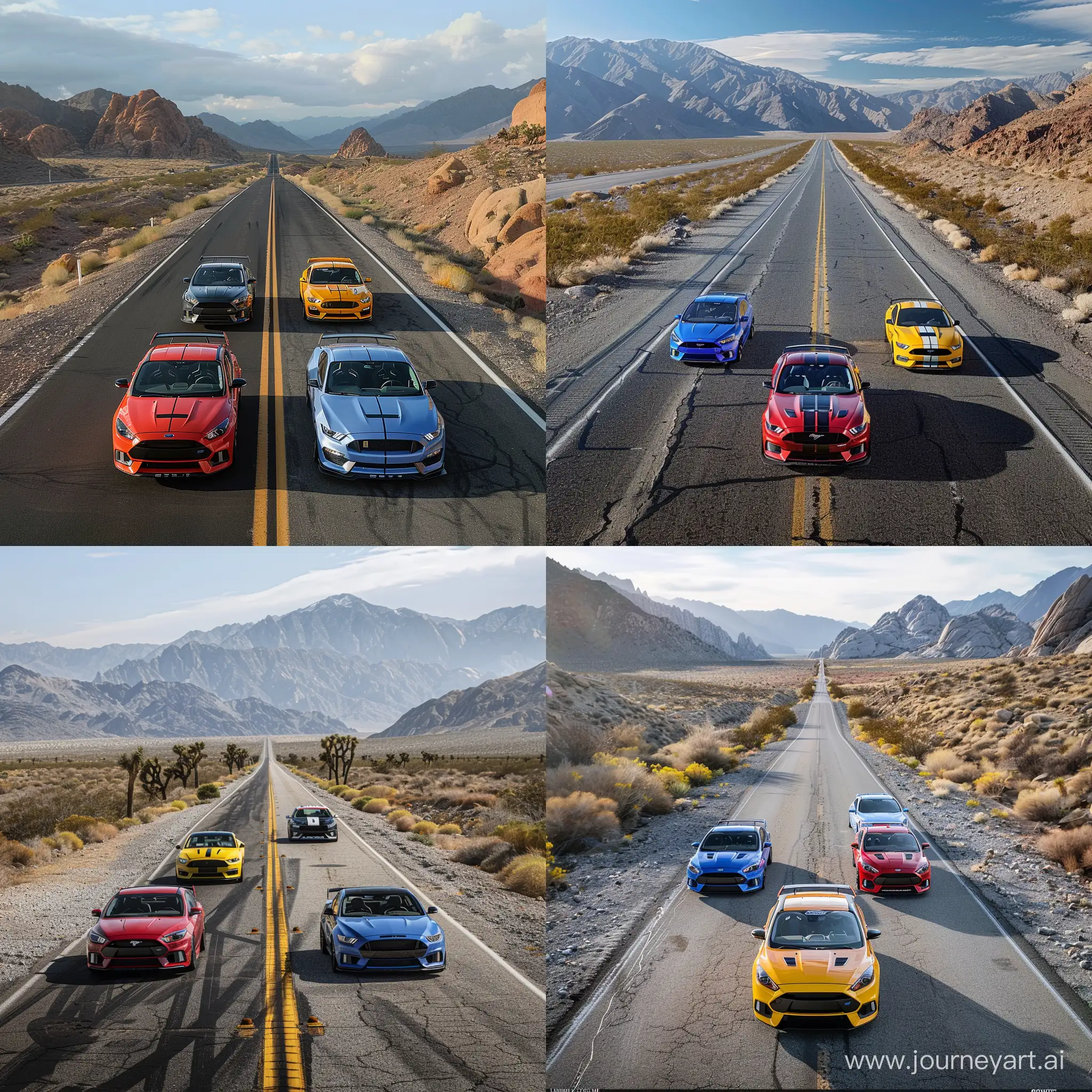 Ford-Performance-Cars-Await-Race-on-Mountainous-Road