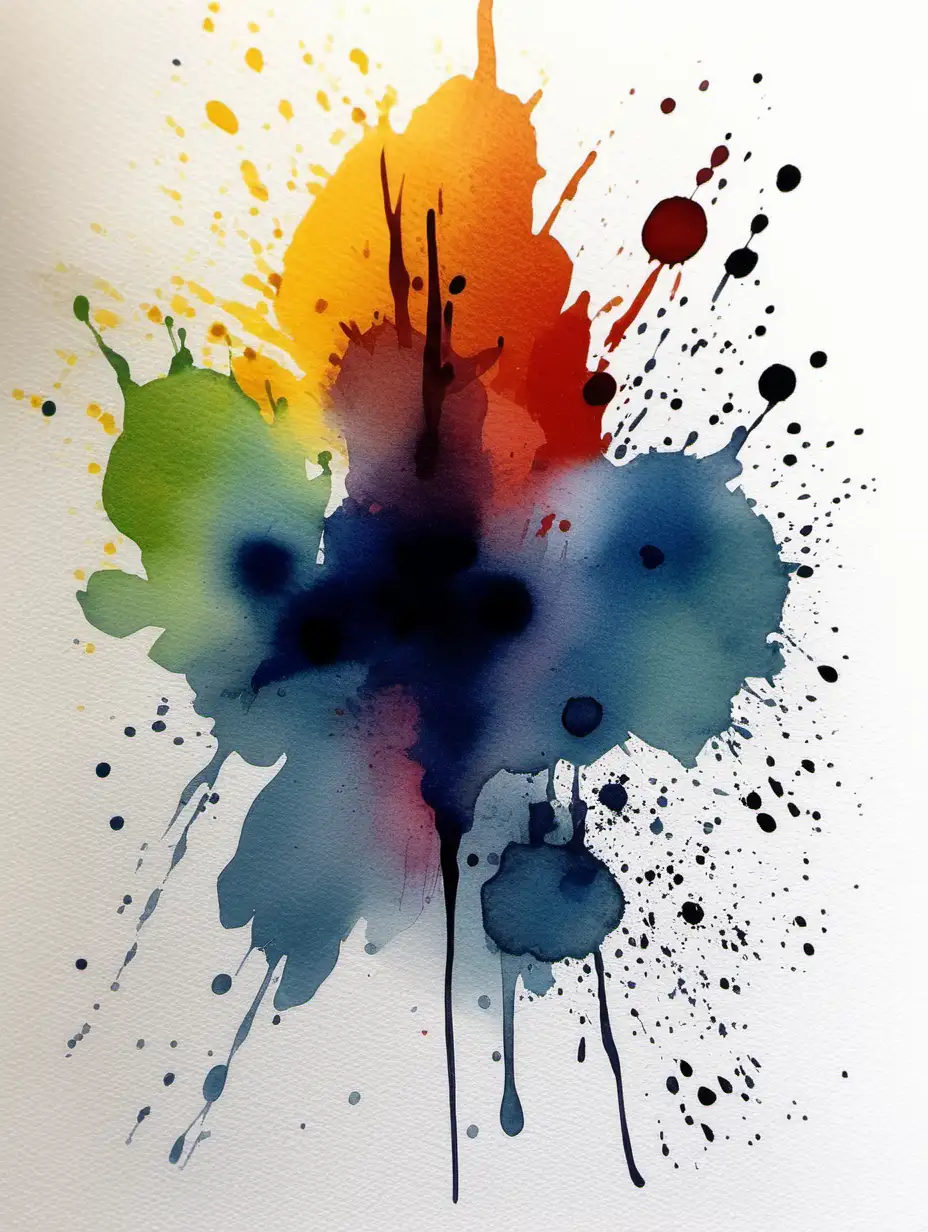 Abstract Watercolor and Ink Blot Fusion Artwork