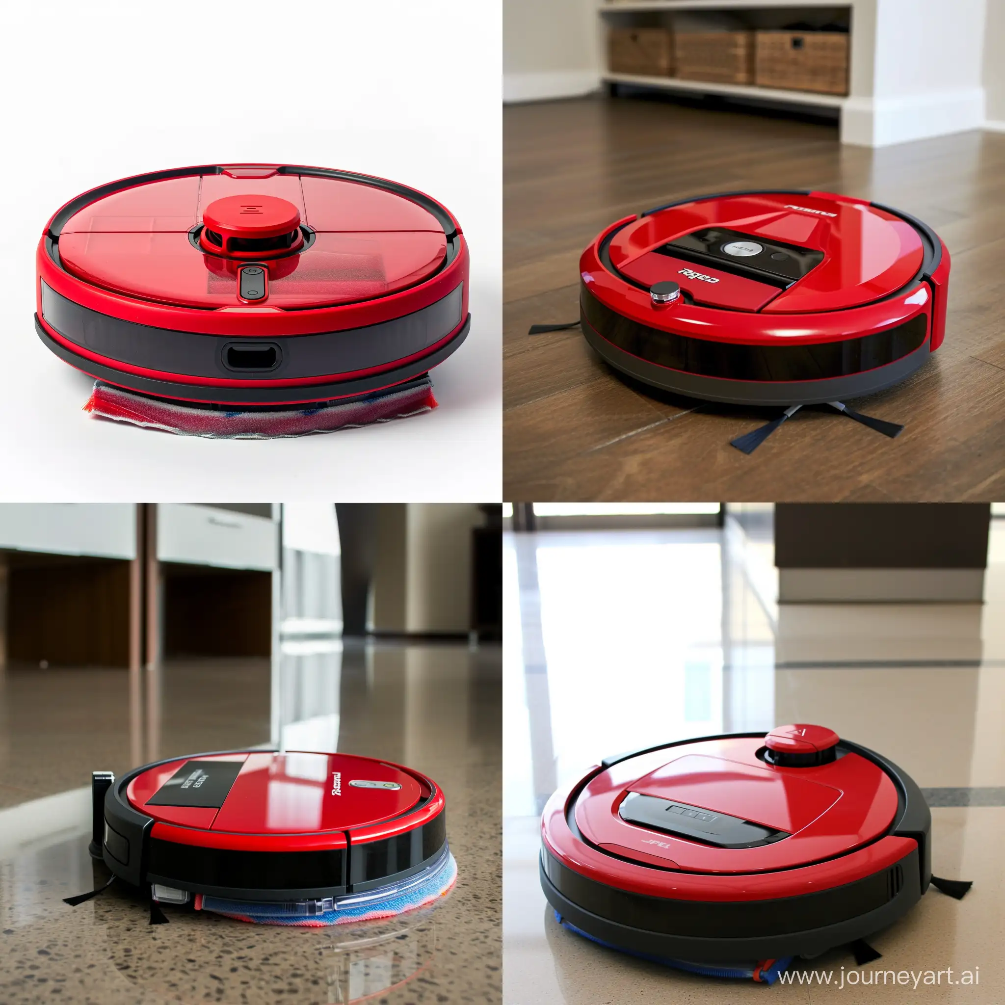 red robot vacuum in operation --v 6 --ar 1:1 --no 41372